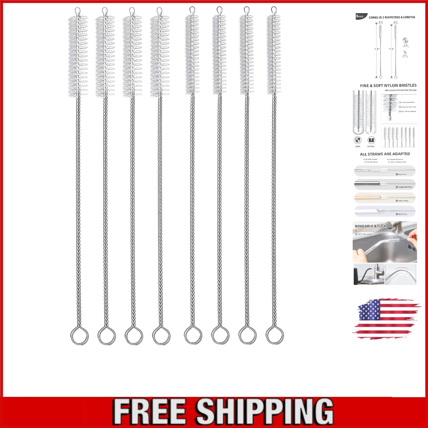 Versatile Straw Cleaning Brush Set – 8 Pieces for Tumbler, Hummingbird Feeder