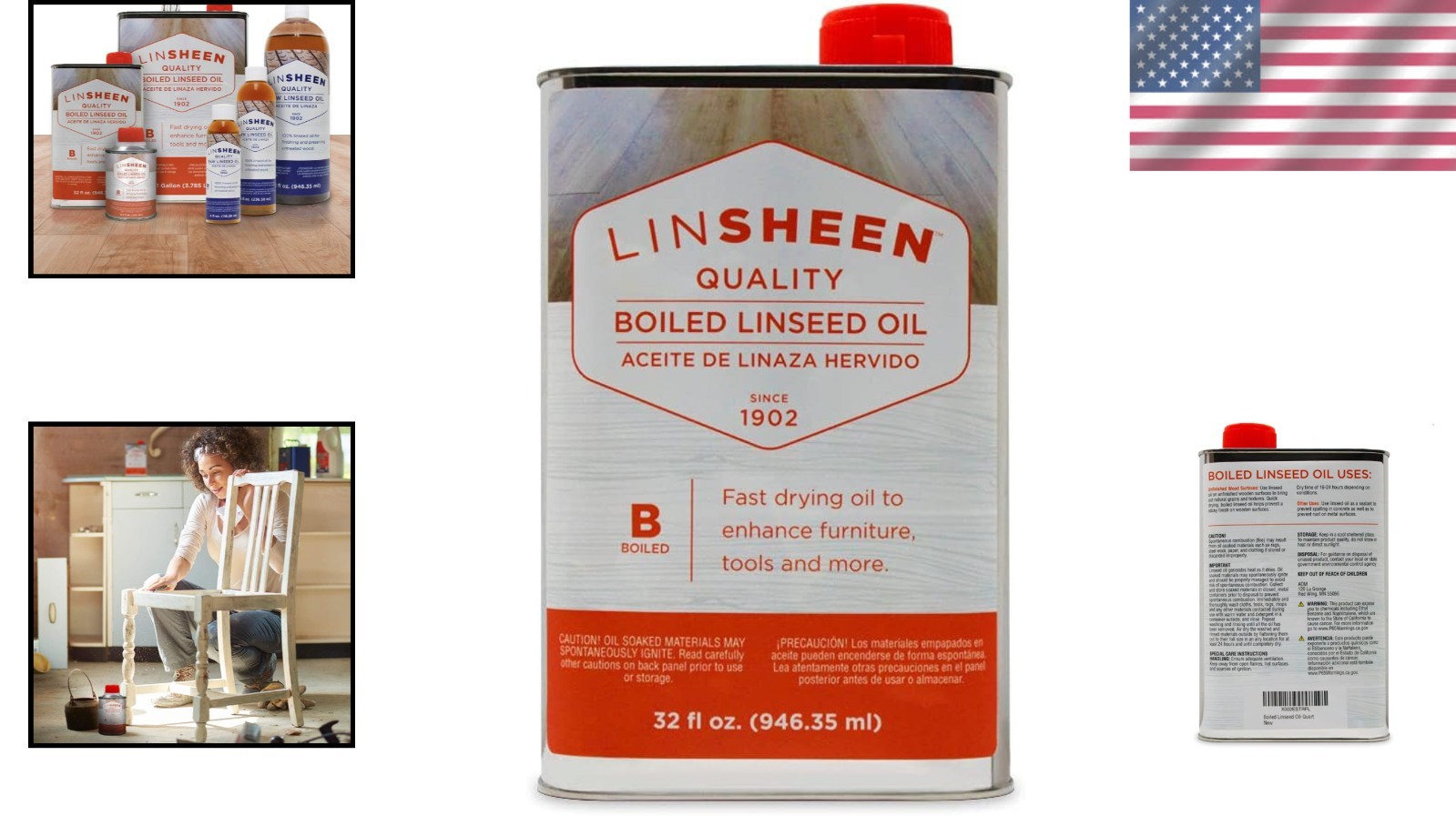 Luxury Boiled Linseed Oil – 32 Fl Oz, Clear Finish for Indoor & Outdoor Wood