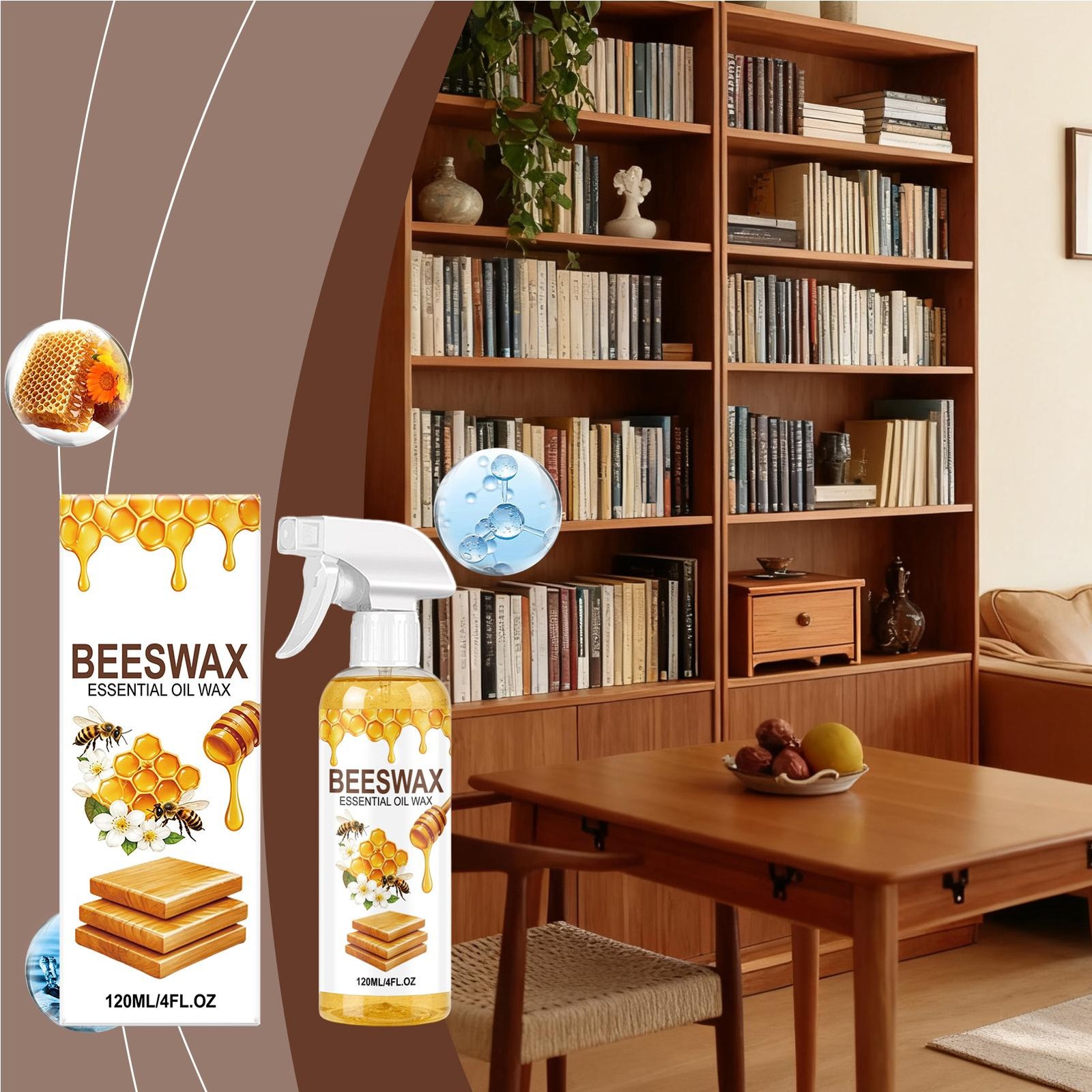 Beeswax Spray Essential Oil Wax,Multi-Purpose Furniture Polish,Wood Care Spray