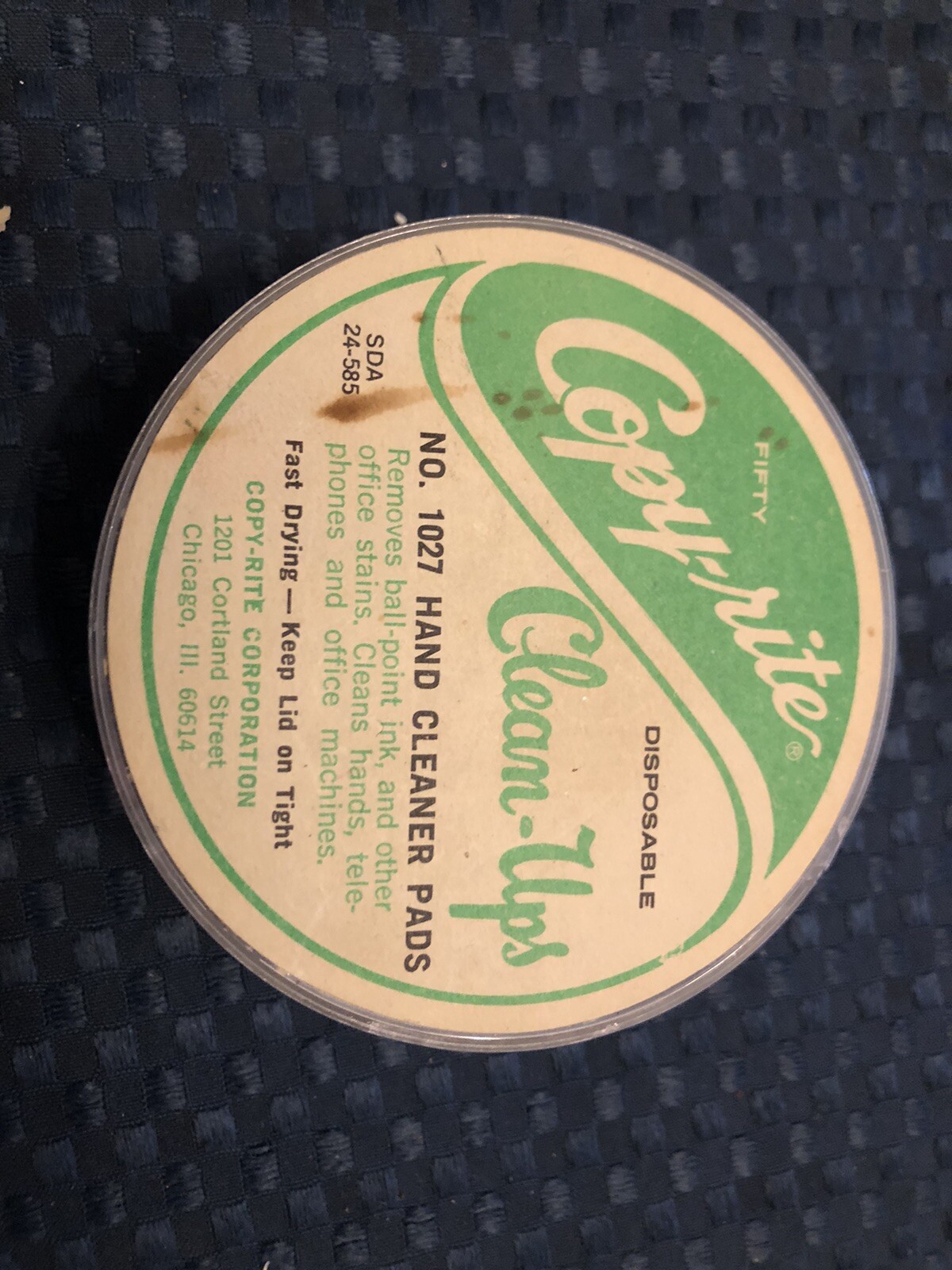 copy-rite disposable clean-ups no 1027 hand cleaner pads vintage office supply