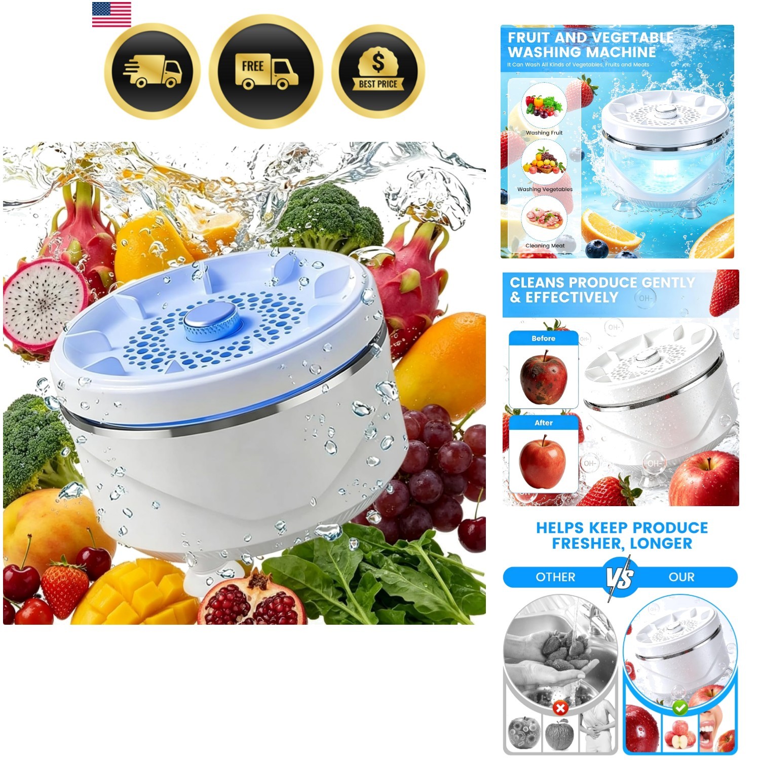 Cordless Fruit and Vegetable Washing Machine, Vegetable Cleaner Device, Porta…