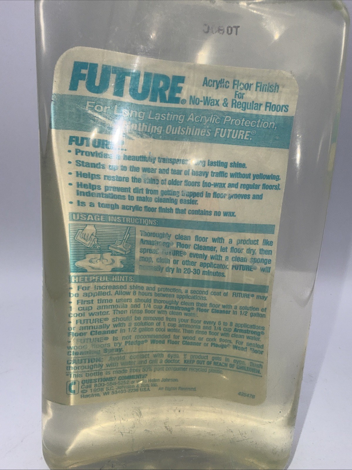 Vtg Future Premium Floor Finish 1998 27 oz Johnson Acrylic Polish Original