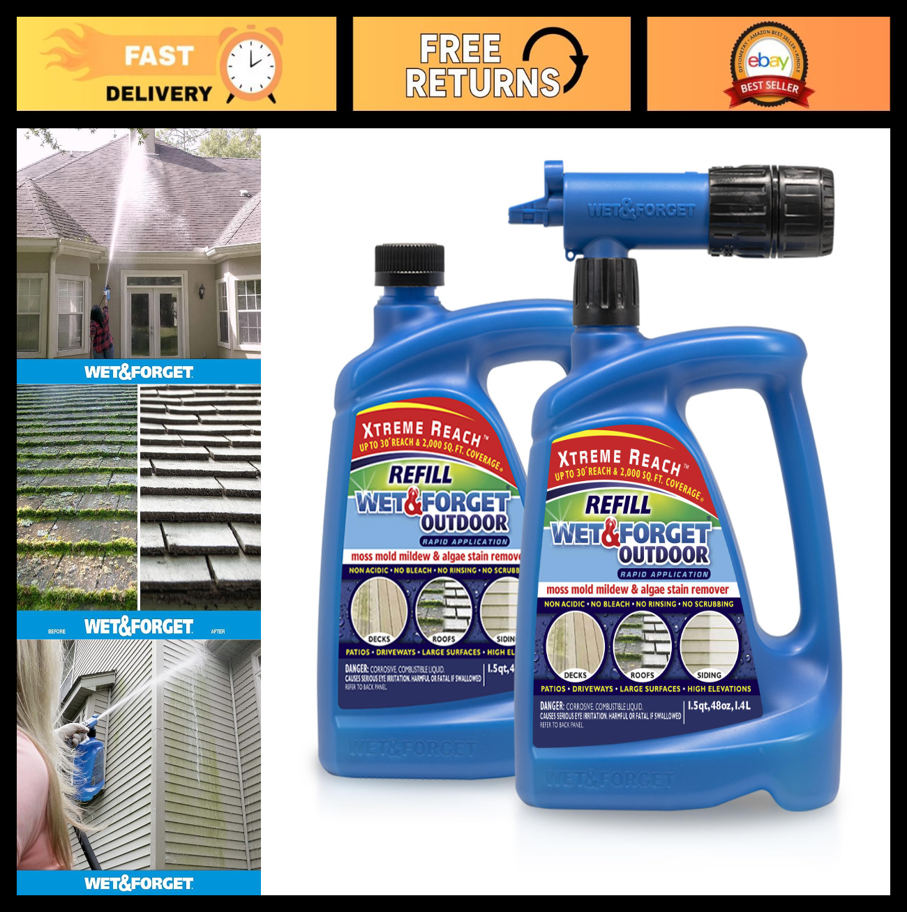 Outdoor Stain Remover Multi-Surface Cleaner, Xtreme Reach Hose End, 48 oz, Refil
