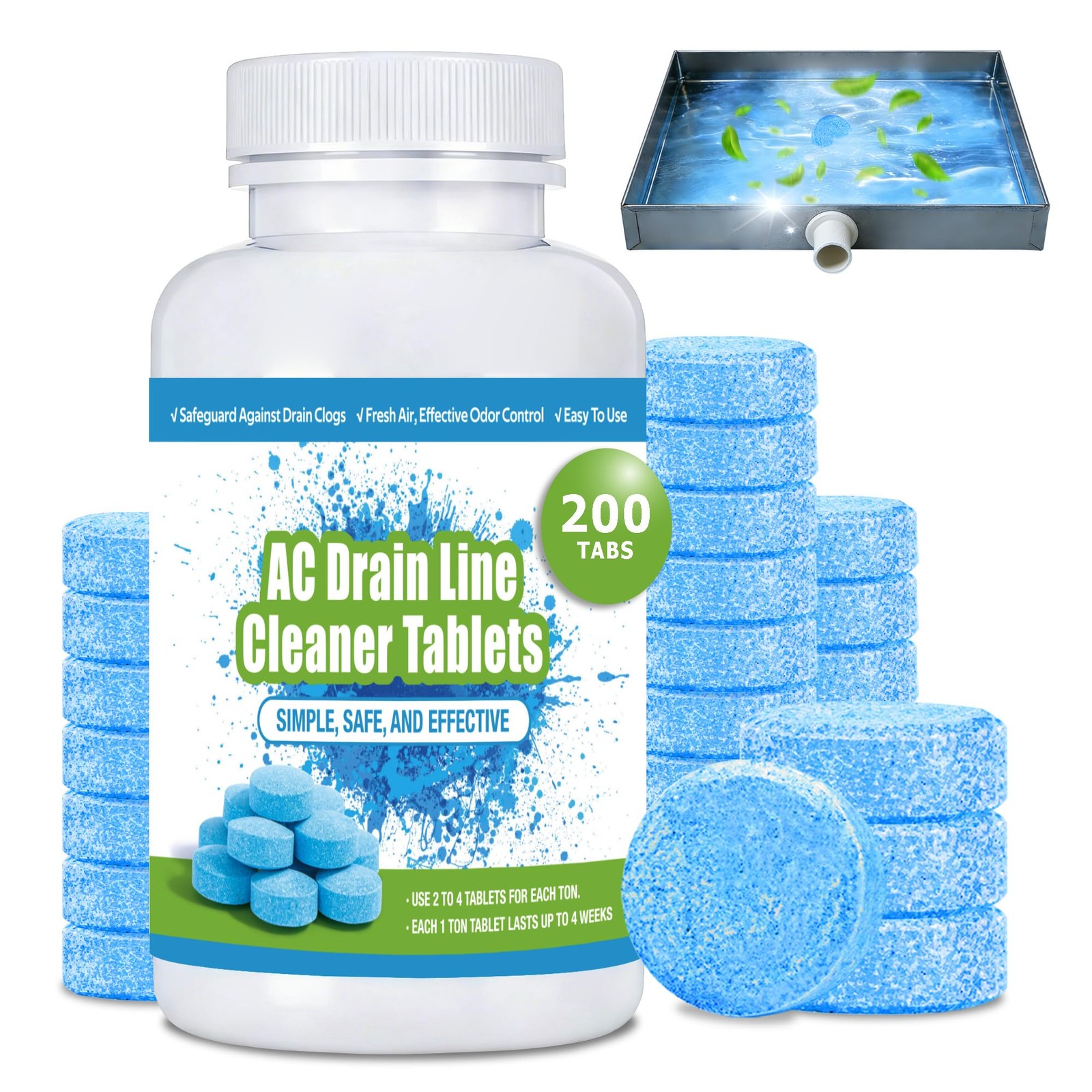 AC Drain Line Cleaner (200 Count)- Prevents Odors, Keeps HVAC Drain Pan Clean…