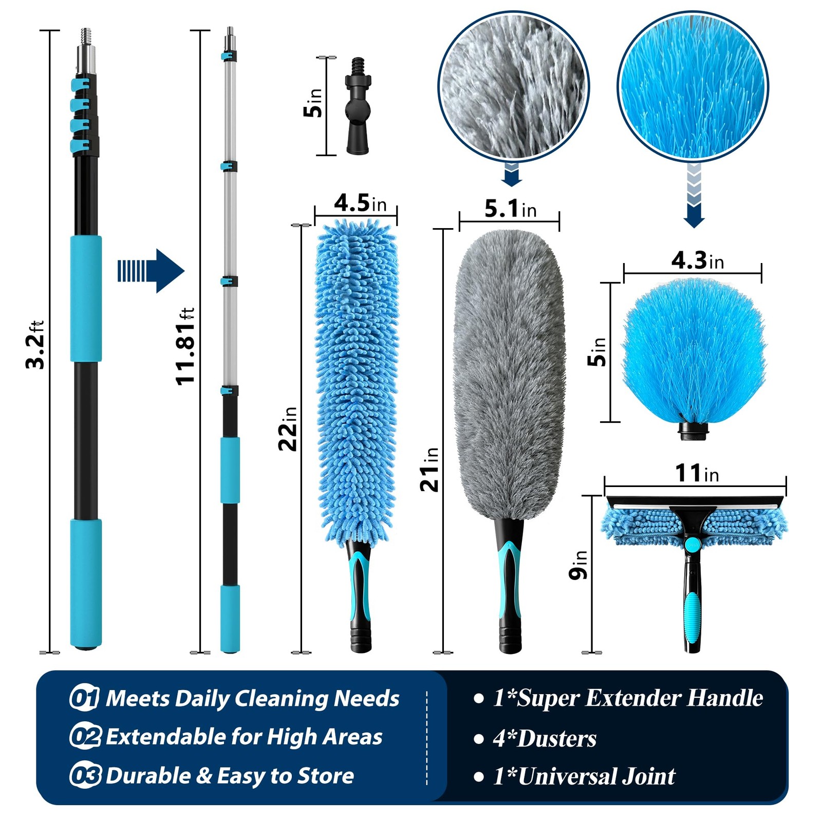 20FT High Duster Cleaning Tools with 3-12FT Extension Poles – Reusable Fan Du…
