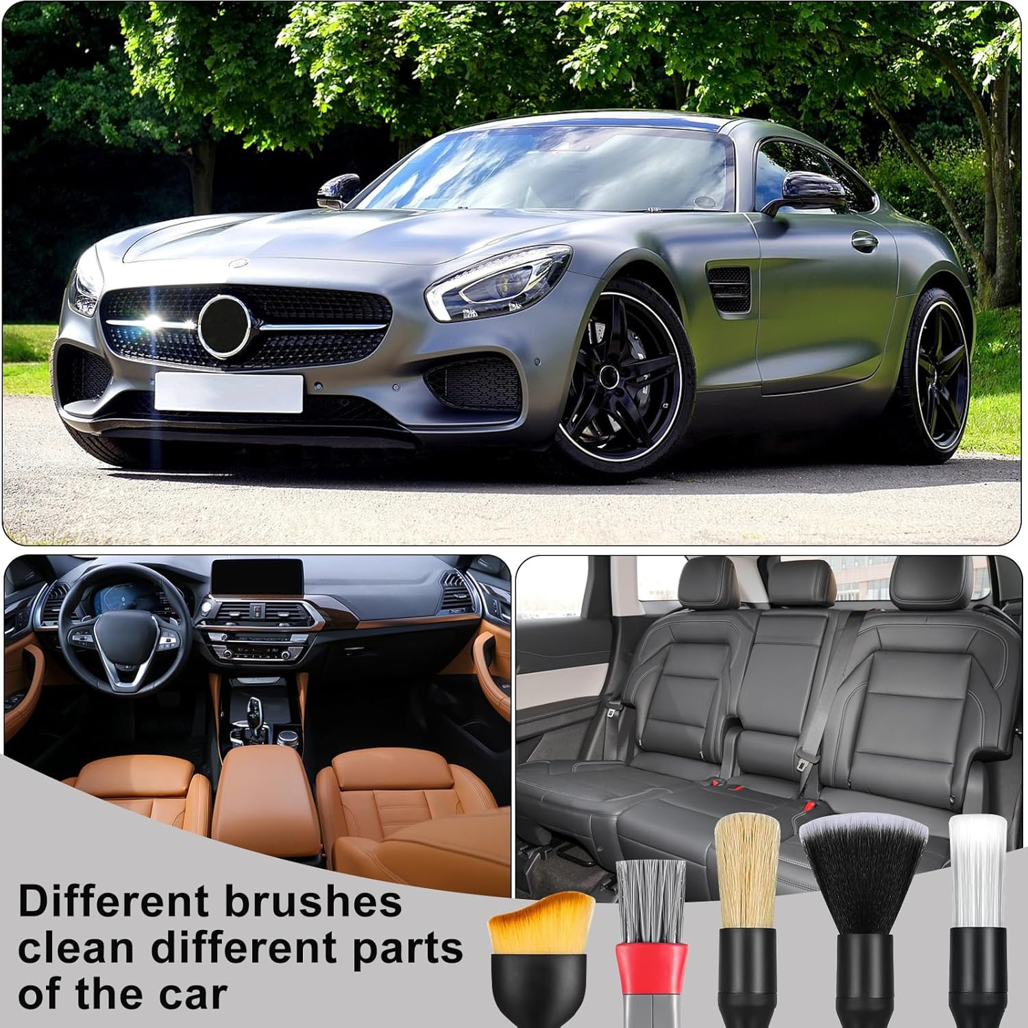 Car Detailing Brush, 7 PCS Car Interior Brush Set, Automotive Interior Dusting B