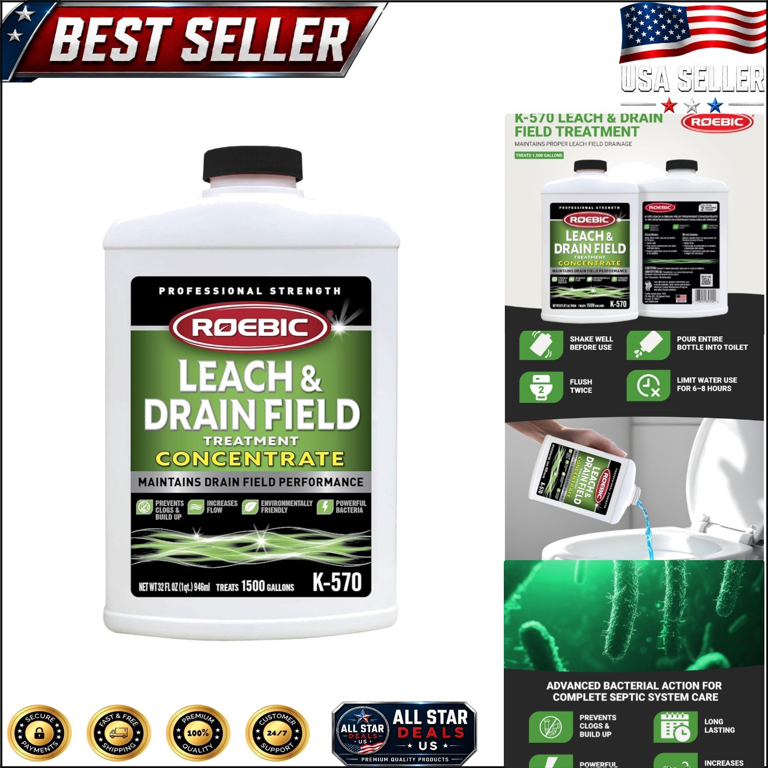 Roebic K-570-Q 32-Ounce Drain Cleaner – Prevent Septic Failure & Improve Flow