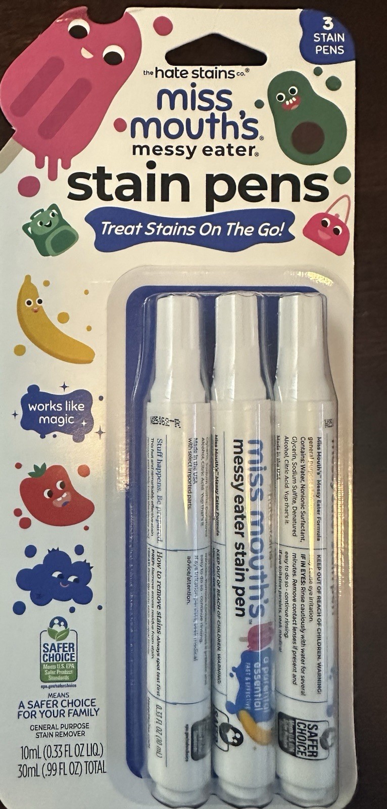MISS MOUTH’S MESSY EATER STAIN TREATER PENS FOR BABY AND KID 3Pack Stain Remover
