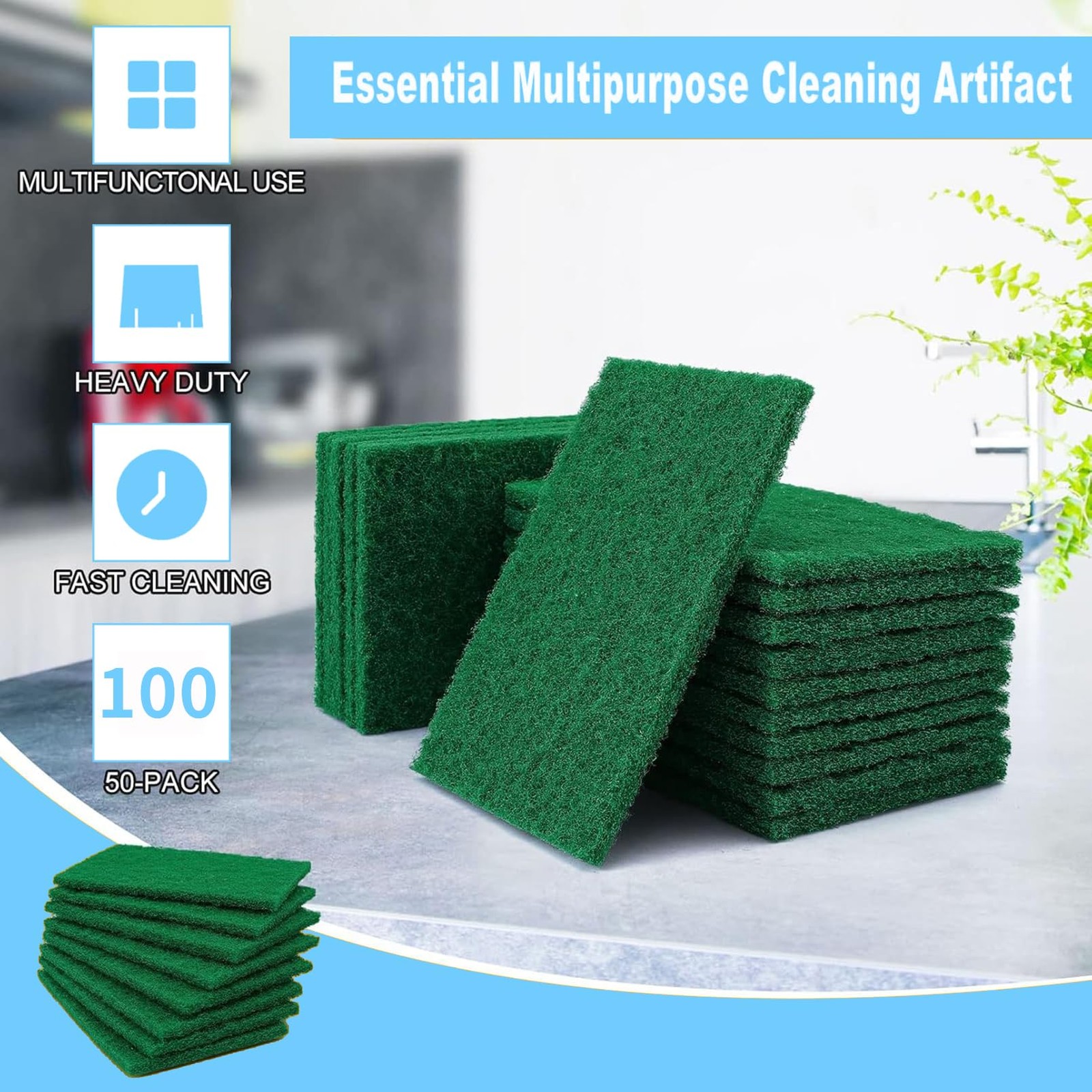 100 Pcs Scouring Pads, 4 x 6 inch Green Scrub Pads, Non Scratch Household Scr…