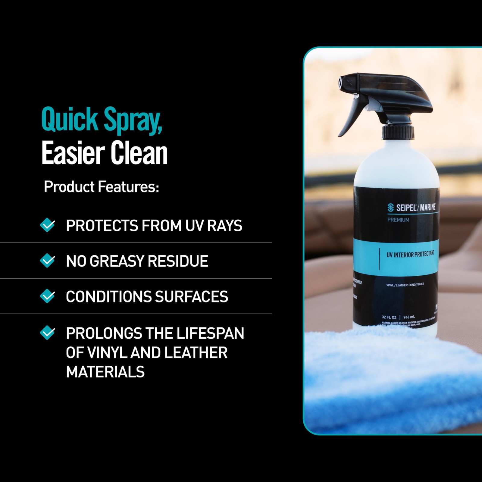 Boat Interior Protectant Spray 32oz – Vinyl Cleaner & UV Protectant for Boats…