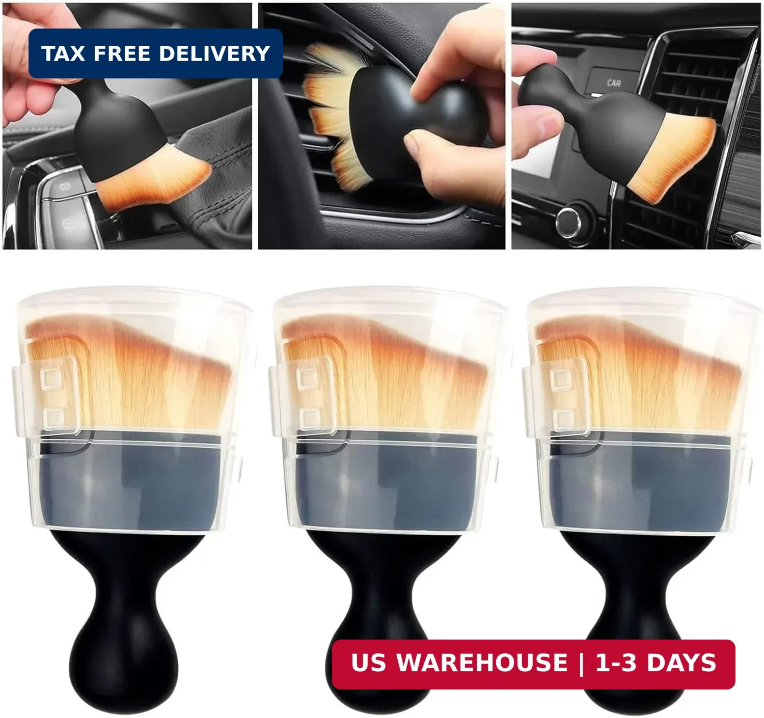 QUAAM 3PCS Car Interior Cleaning Tool, Car Cleaning Brush Interior Dust Collecto