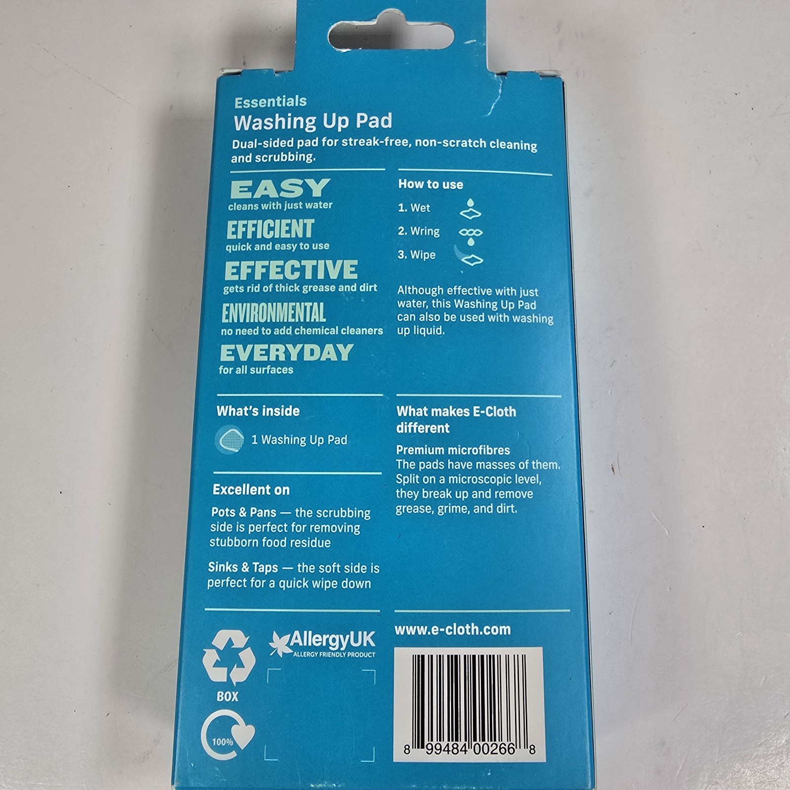 E-Cloth Essentials Washing Up Pad Dual Sided Microfiber Cleaning Scrubber New