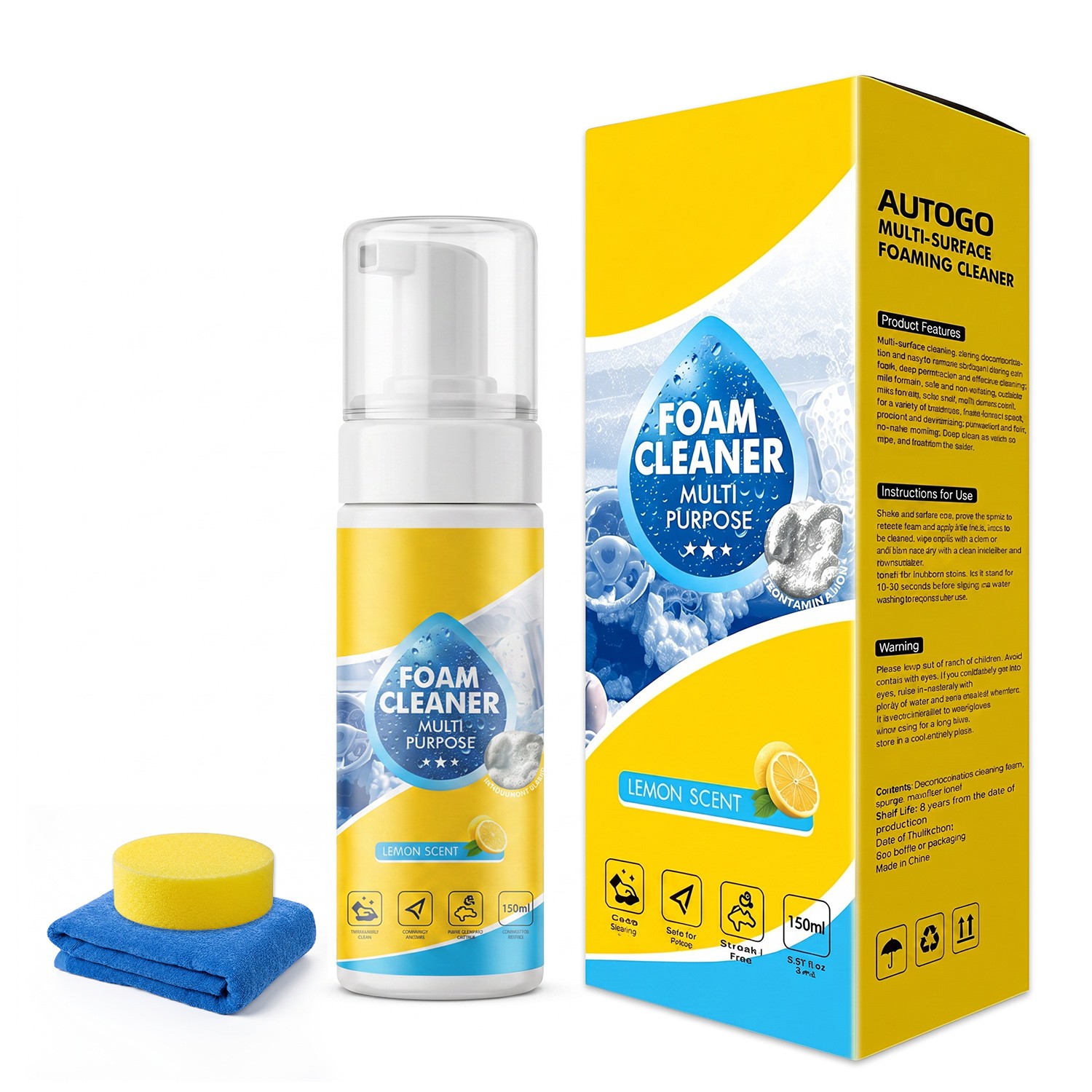 New 4-in-1 Multi-Enzyme Foam Cleaner, All-Purpose Spray 5oz with Sponge & Towel