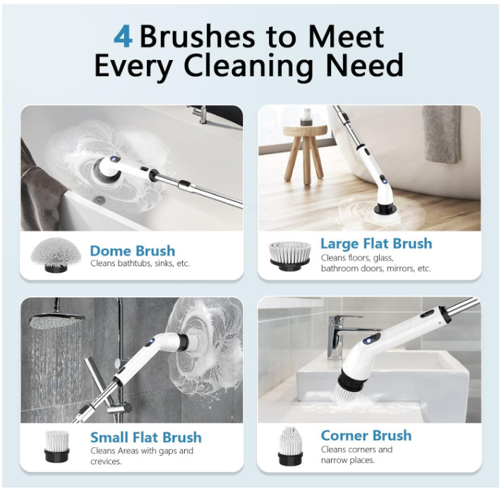 Electric Spin Scrubber, Waterproof Shower Cleaner with LCD & Extension Handle