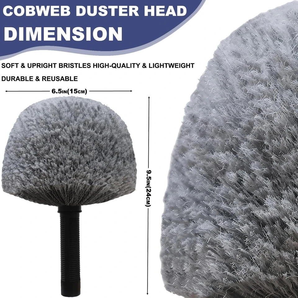 Grey Corner Cobweb Duster Head Brush – High Efficiency Twist-On Spider Web Brush