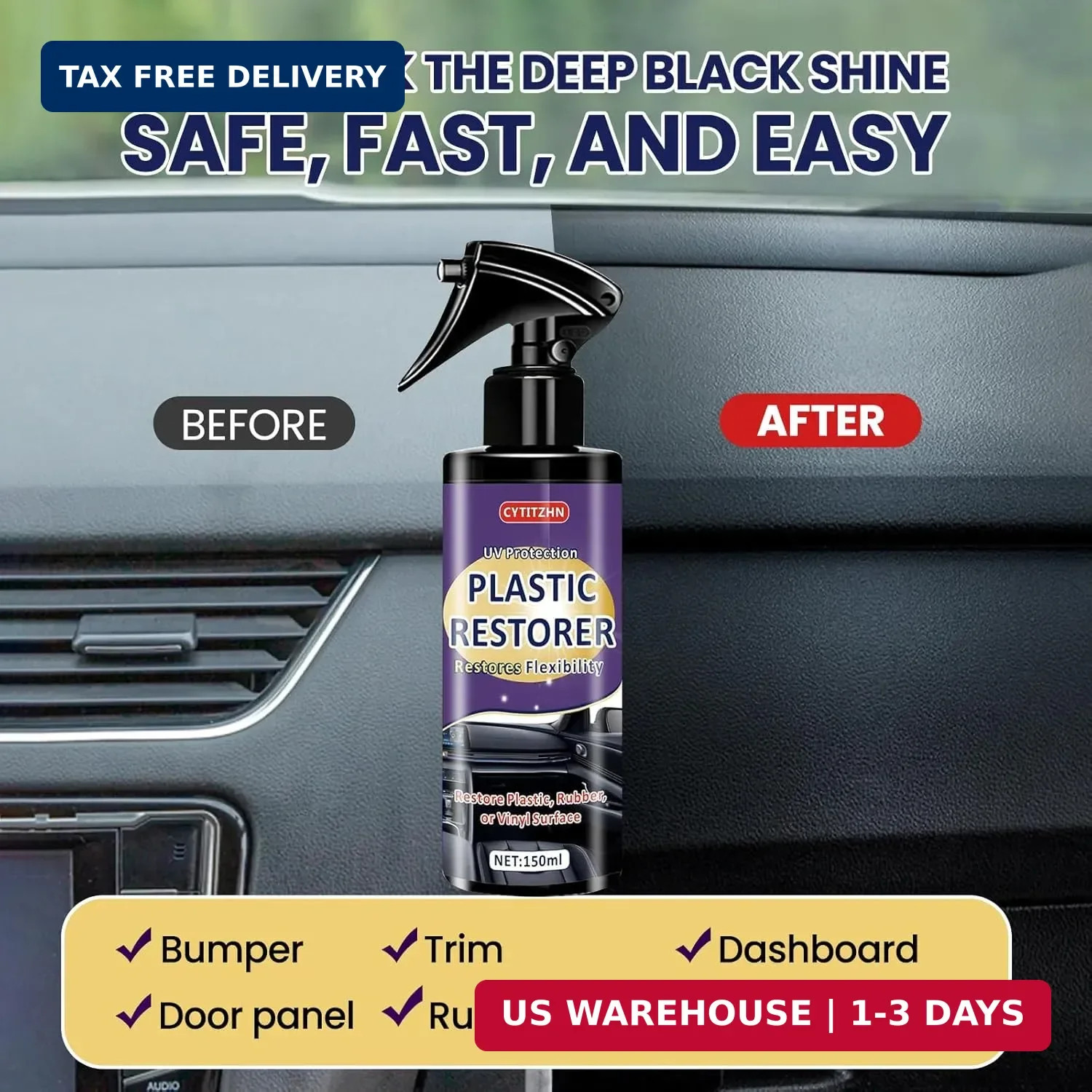 Black Plastic Restorer for Cars – Ceramic Trim Coating Restores Faded Black Trim
