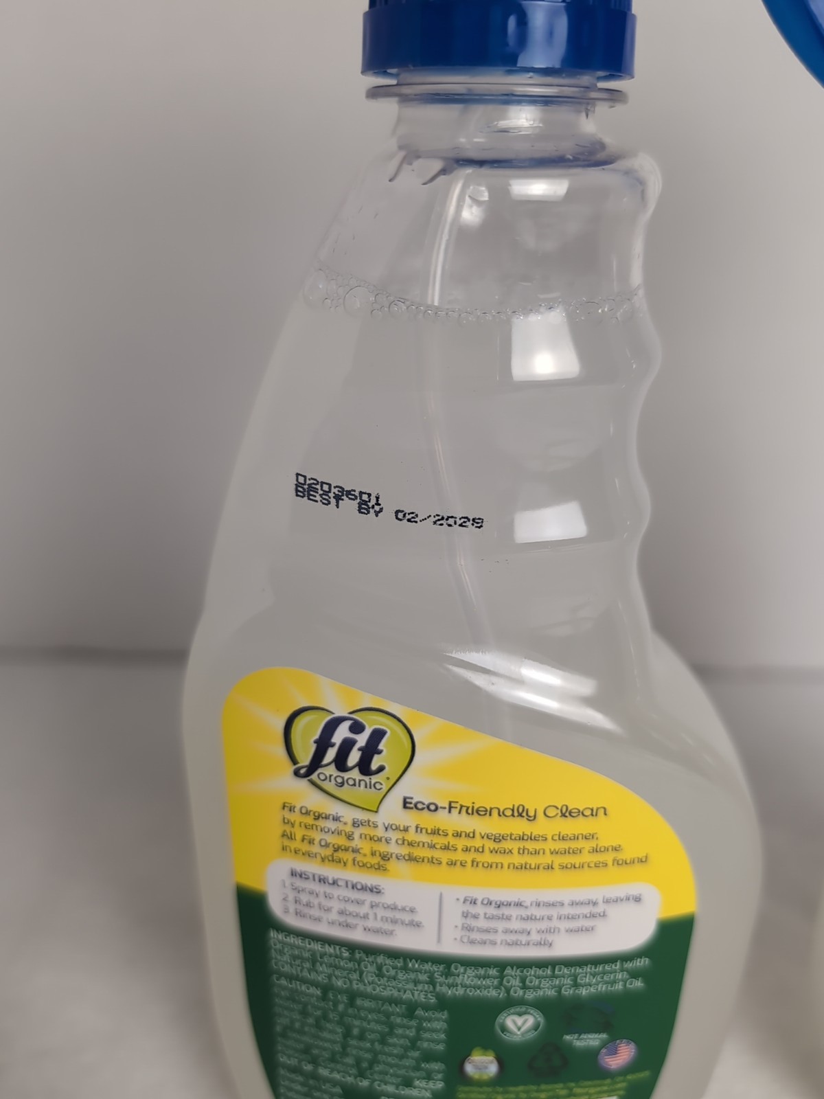 2x FIT Organic Fruit and Vegetable Wash Spray Bottle , Clear, 16 Fl Oz