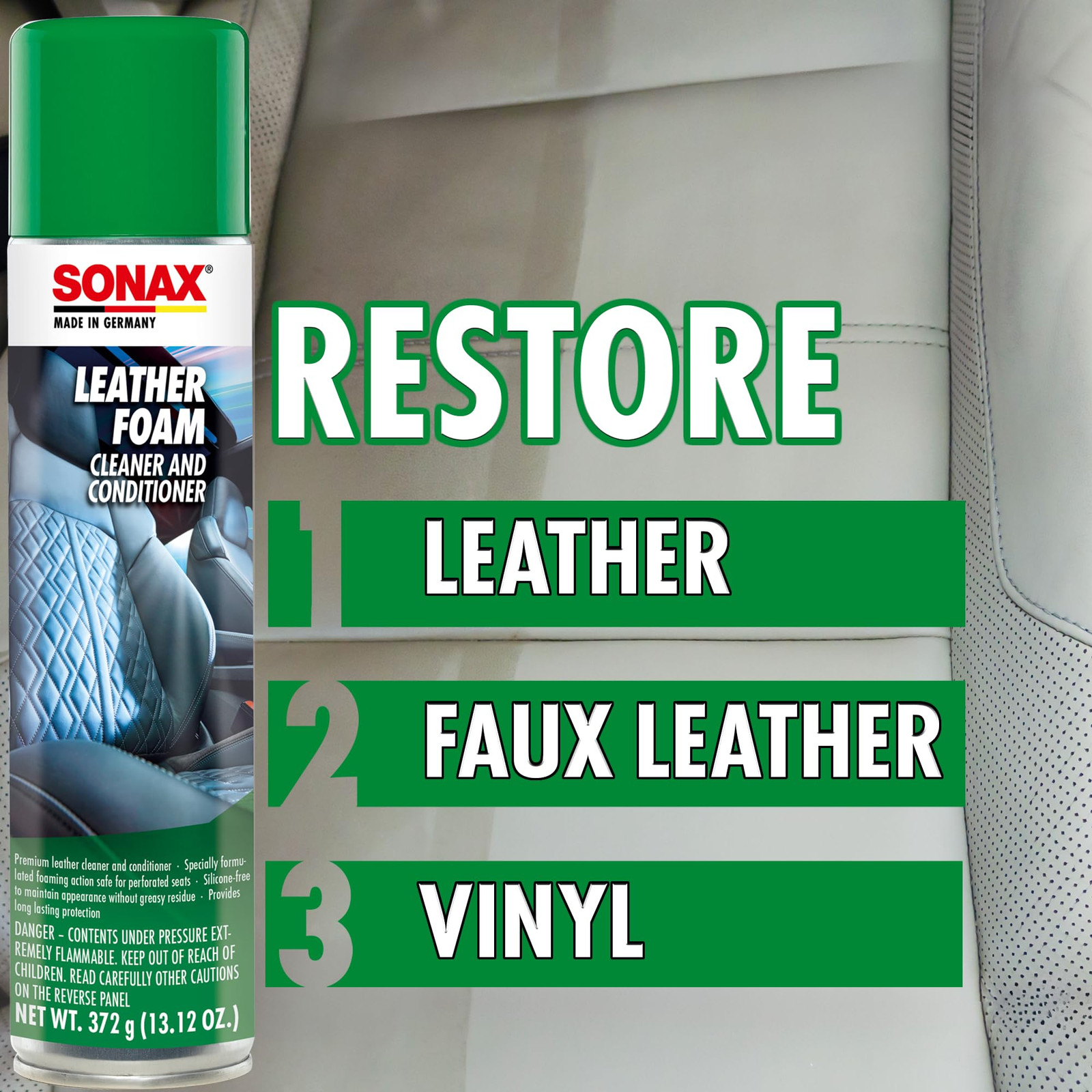Sonax Leather Foam Cleaner and Conditioner 13 Ounce Premium pH Balanced Care