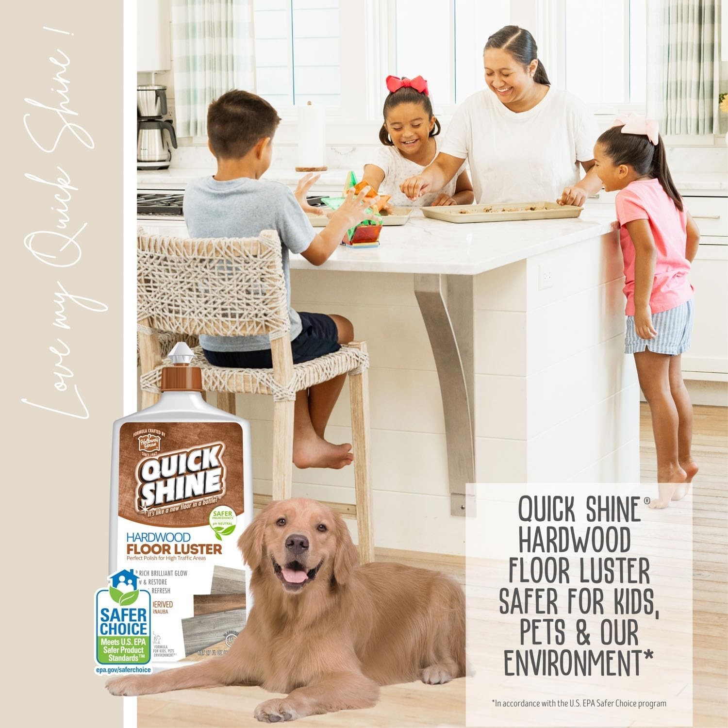 Quick Shine Hardwood Polish Anti Slip Technology No PFAS pH Neutral Formula