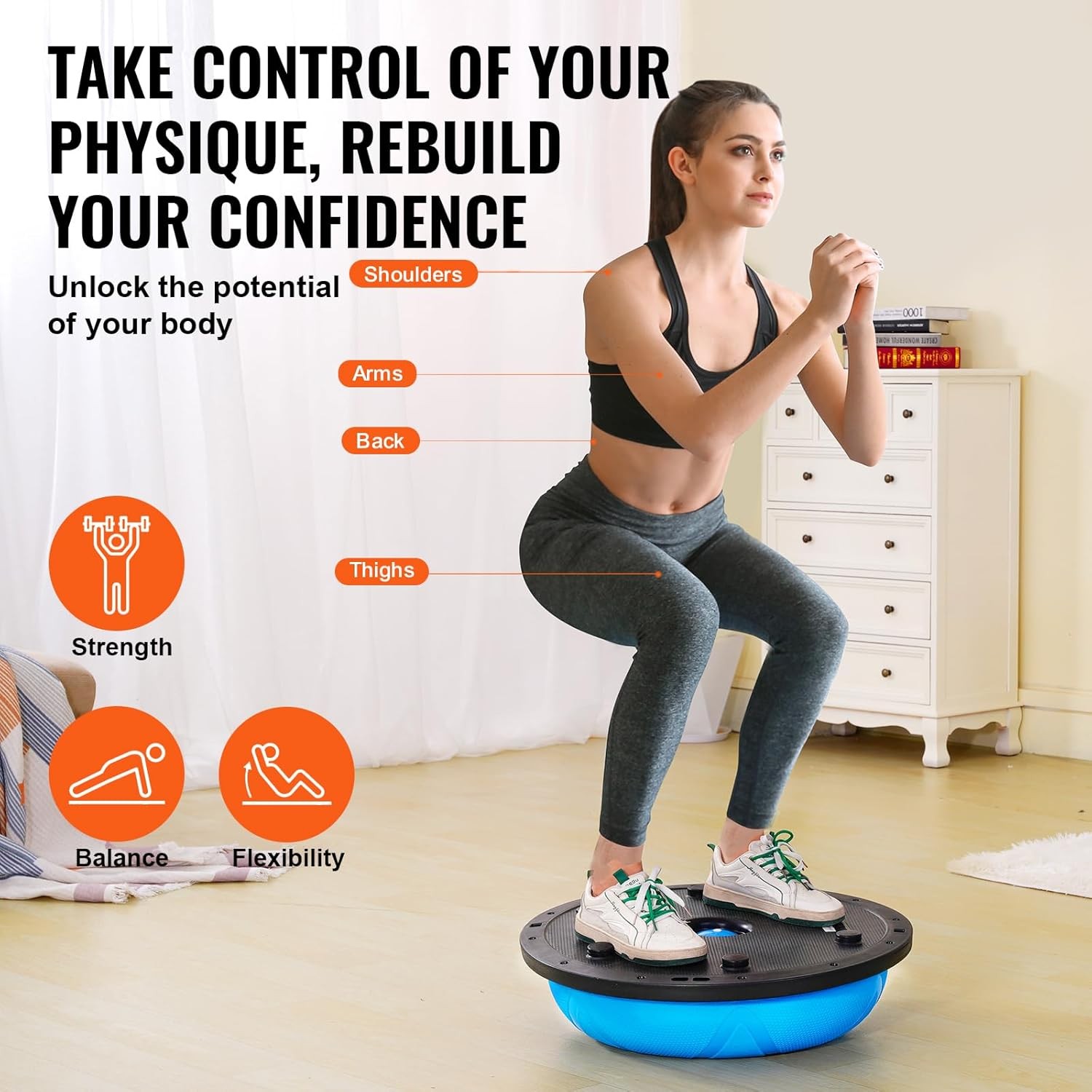 VEVOR Half Exercise Ball Trainer, 23/26 inch Balance Ball Trainer, 1500lbs Cap