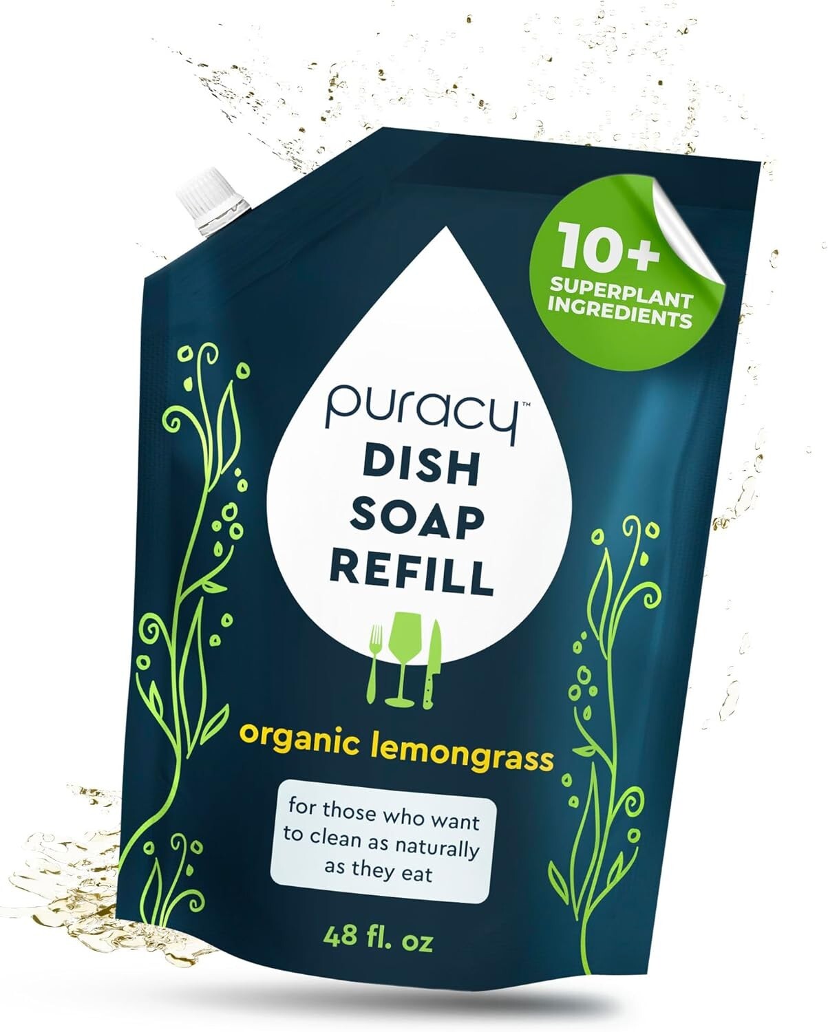 Puracy Natural Dish Soap Refill, Skin-Softening Plant-Based Liquid lemograss