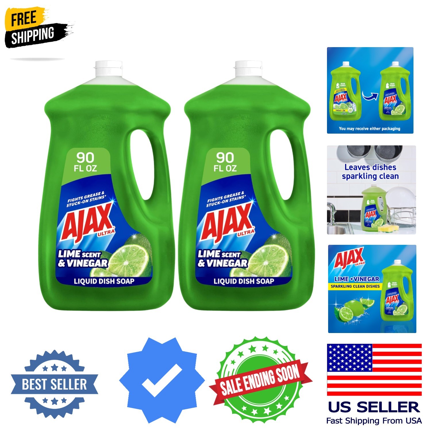 Dish Soap, Liquid, Vinegar and Lime | 90 oz Bottle | Pack of 2 | Ultra Formula