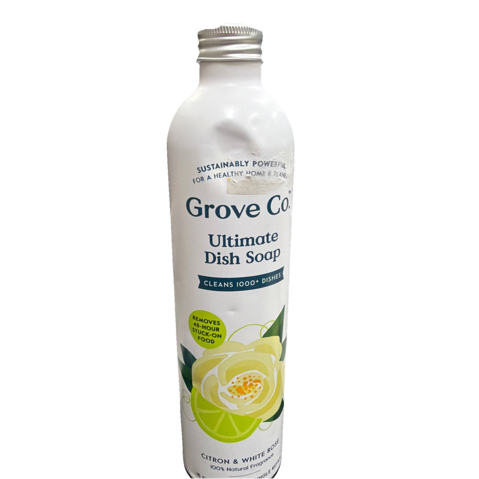 Grove Co. Ultimate Dish Soap Refill Aluminum Bottle Citron & White Rose 16 Oz