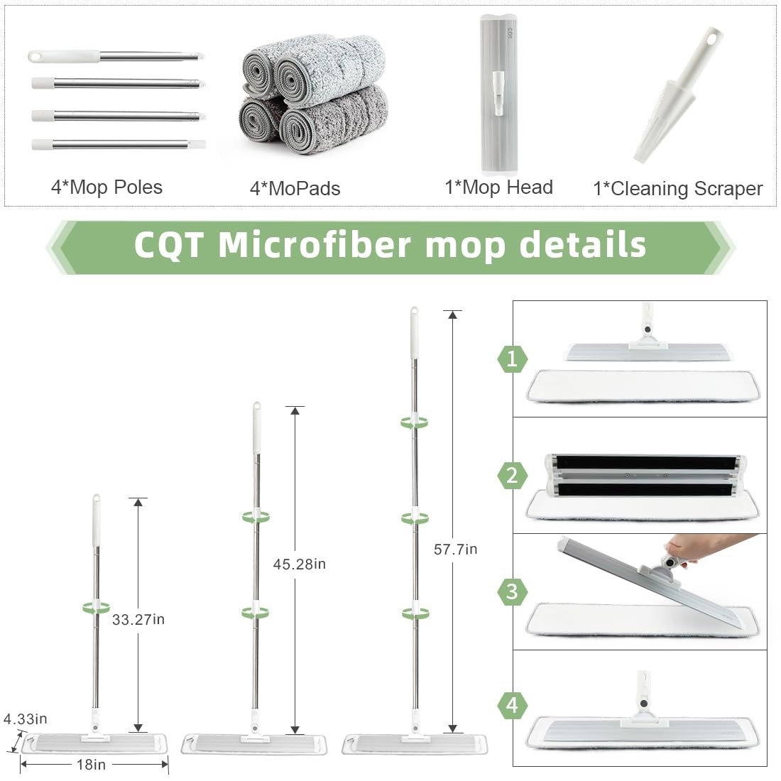 Commercial Flat Microfiber Floor Mop Cleaning System 18″ Inch Wet Dry and Dus…