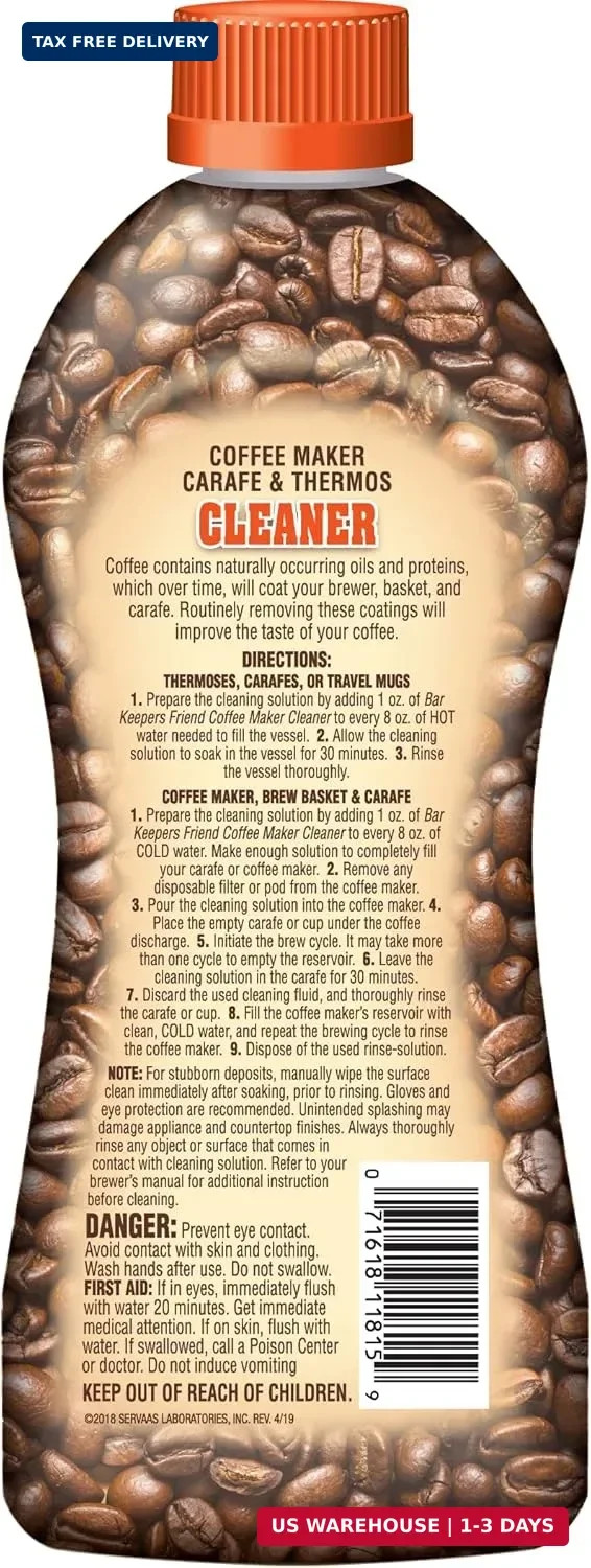 Bar Keepers Friend Coffee Maker Cleaner (2 x 12 oz) Removes Stains & Oily Residu
