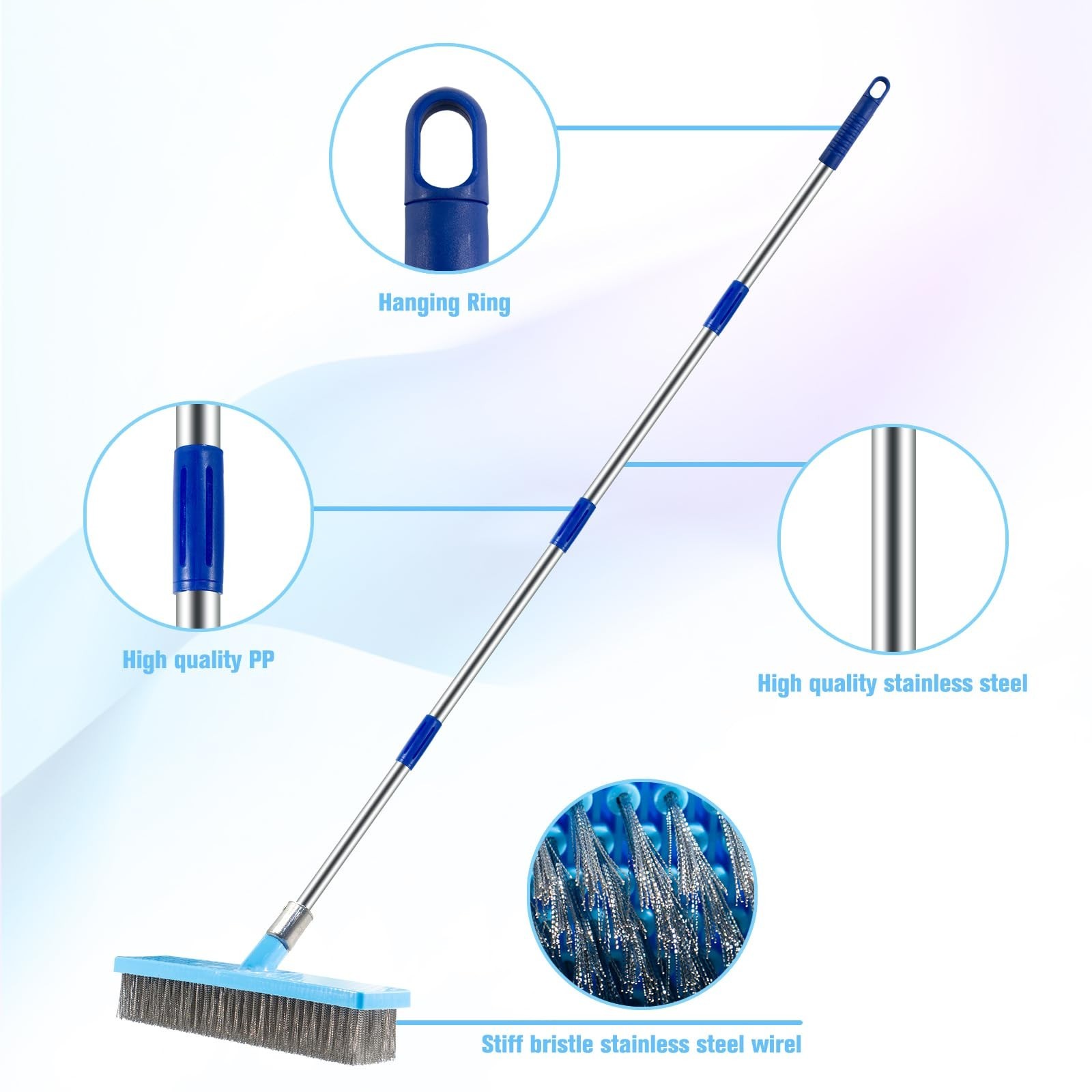60” Heavy Duty Stainless Steel Deck Scrub Brush – Long Handle Floor Cleaner for