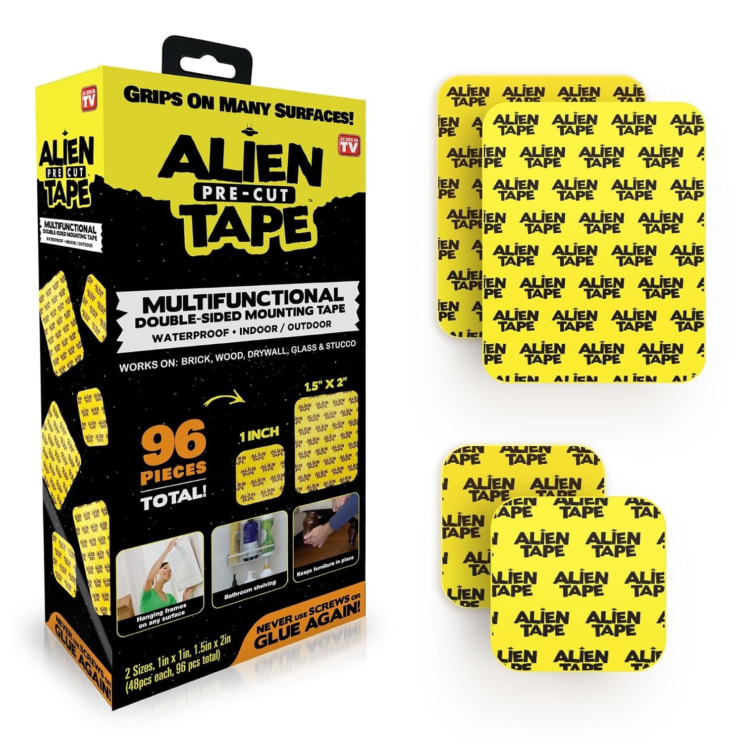 Alien Tape 96 Piece Pre-Cut Double Sided Adhesive Mounting Strips Transparent