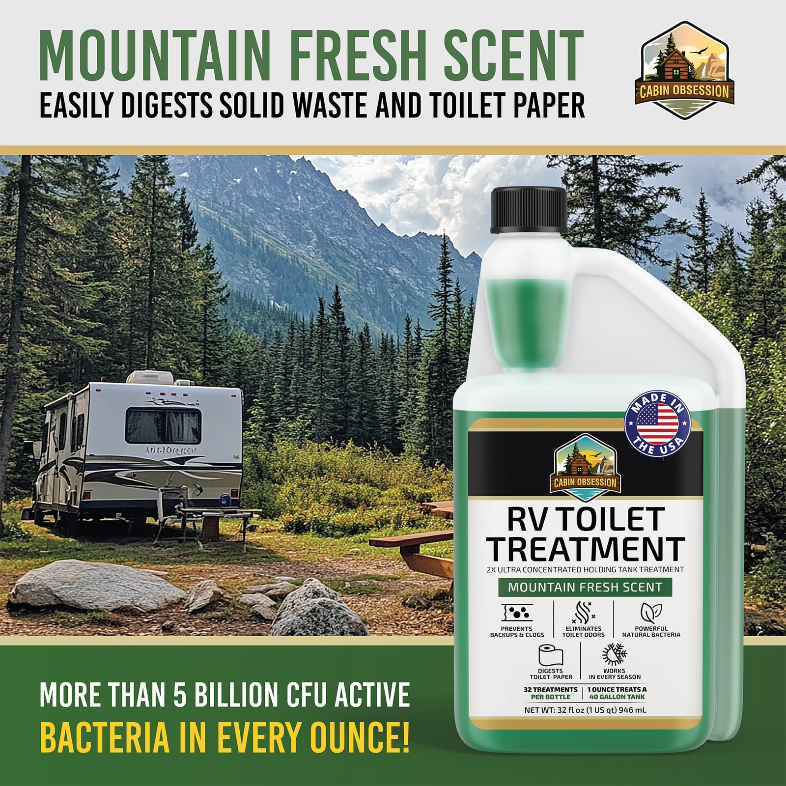RV Toilet Treatment (32 oz) – 2x Ultra Concentrated Liquid RV Black Tank Trea…