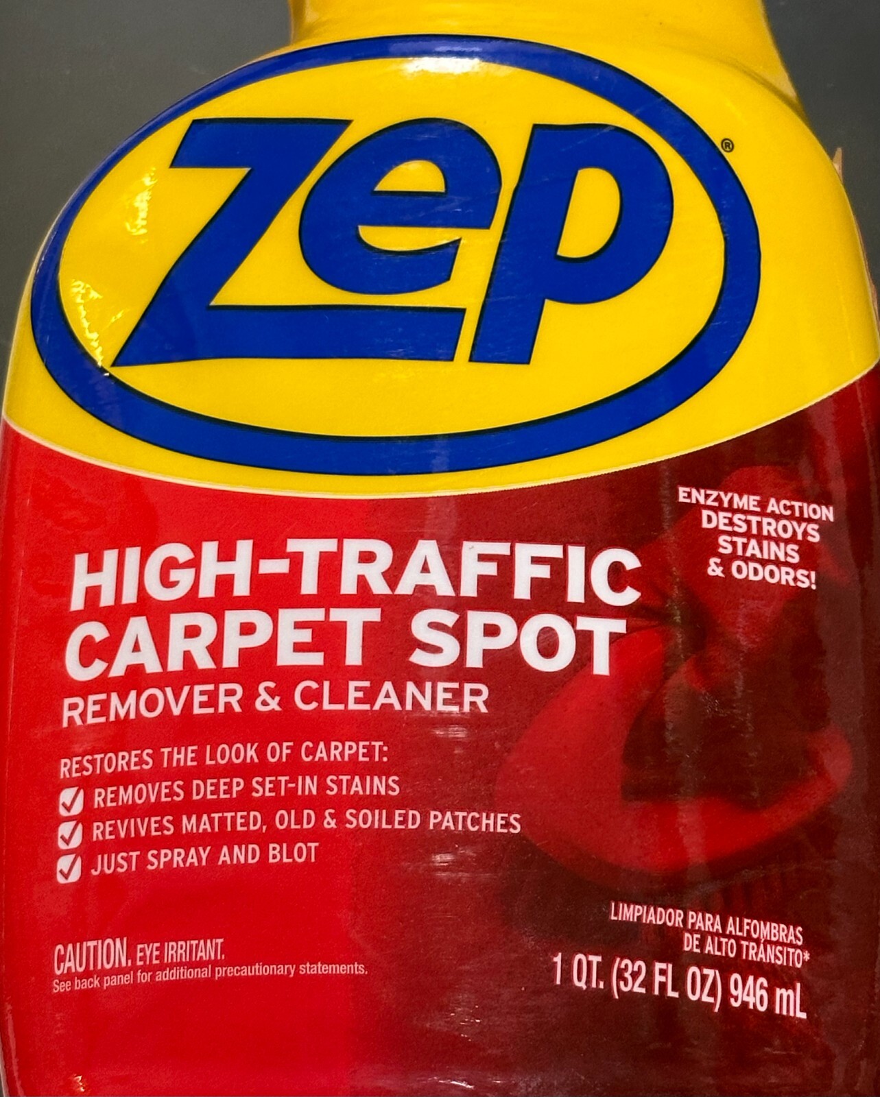 Zep HIGH-TRAFFIC CARPET SPOT Pro Quality Stain Odor REMOVER & CLEANER 32oz Spray
