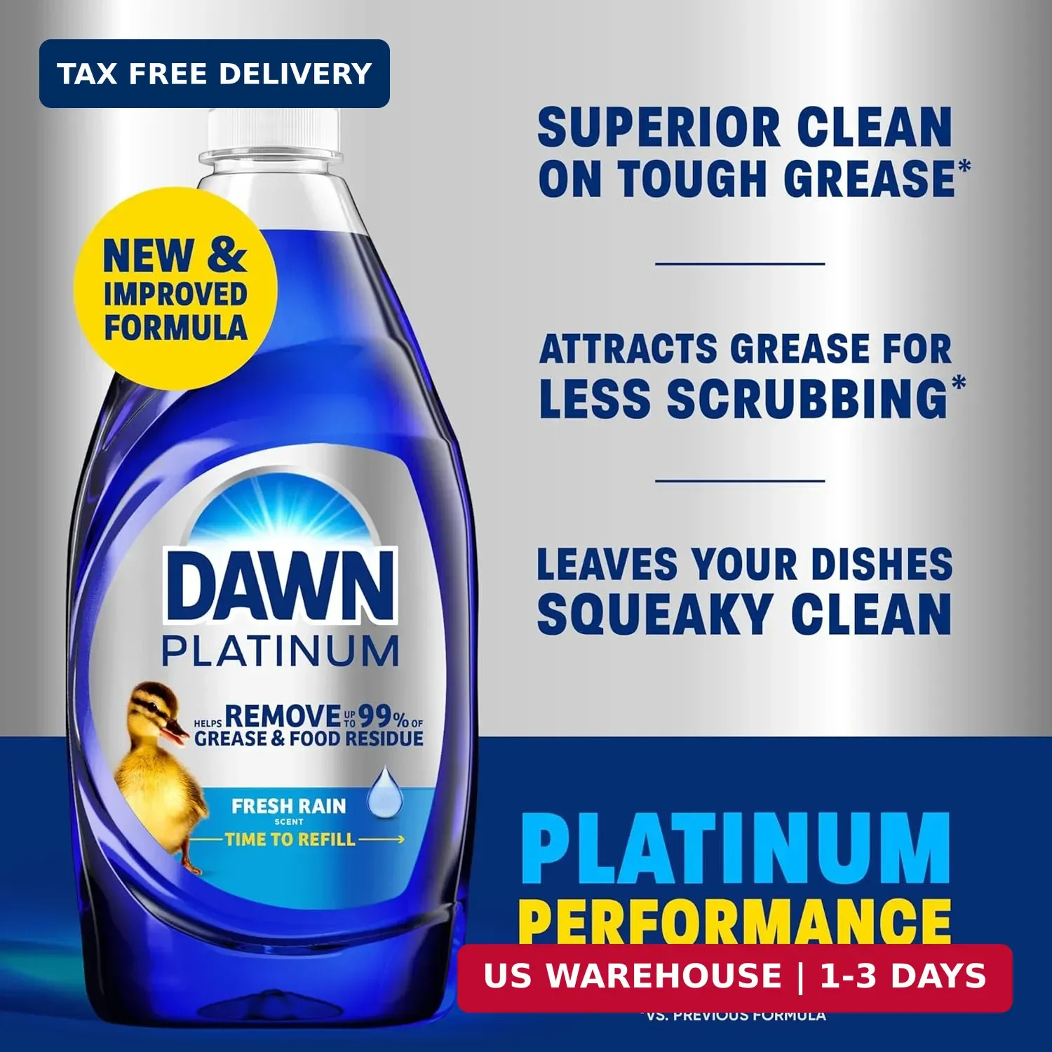 Dawn Platinum Dish Soap, Fresh Rain Scent Liquid Dishwashing Detergent, Powerful