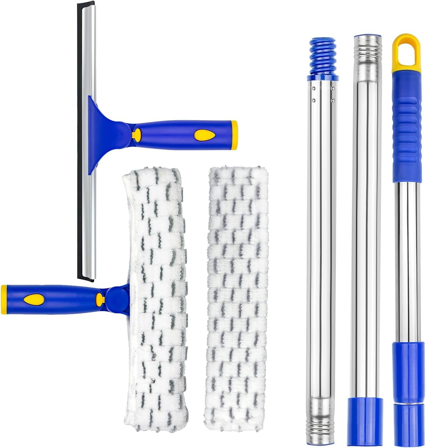Durable 5Ft Window Cleaner with Extendable Pole & Microfiber Scrubber Set