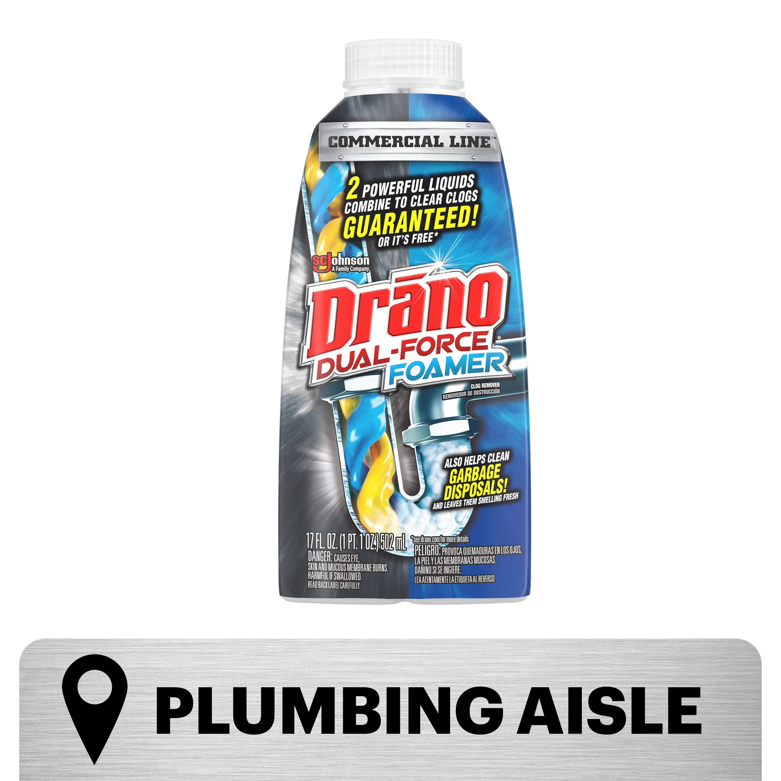 Dual-Force Foamer, Hair and Drain Clog Remover, Commercial Line, 17 fl oz