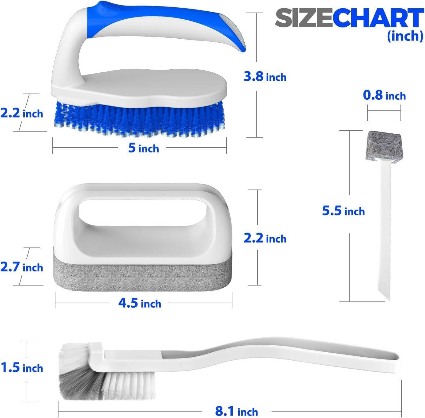 Complete 7 Brush Set for Efficient Grout & Pool Cleaning – Ergonomic Handle