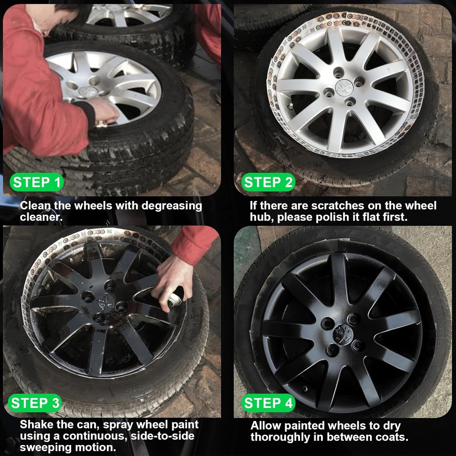13oz Gloss Black Wheel Spray Paint – Fast Drying, Protective Finish, 2 Pack