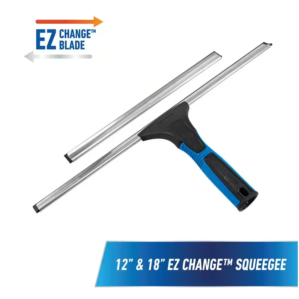 18 In. EZ Change Squeegee with 12 In. Interchangeable Blade Window Cleaner New