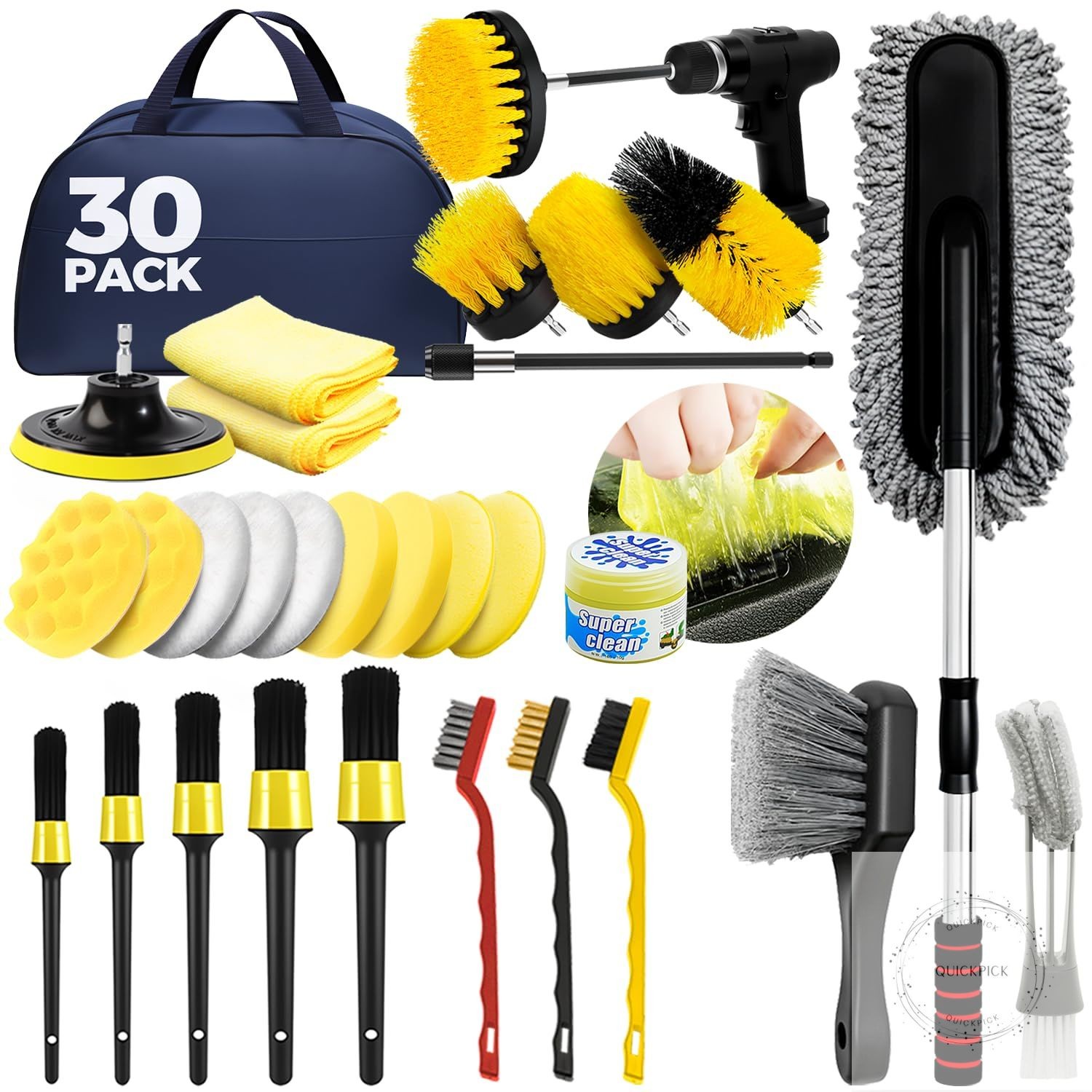 30Pcs Car Detailing Kit for Interior, Exterior and Wheel Cleaning Brushes towels