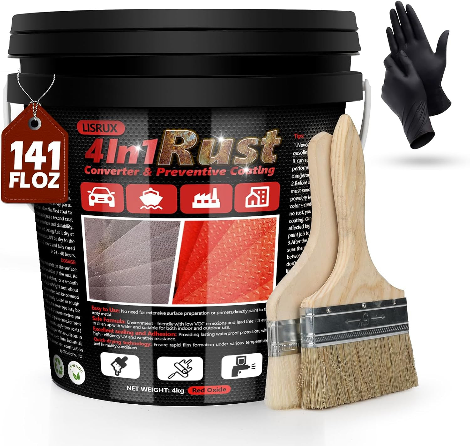 4-in-1 Rust Converter Metal Primer 141Oz Rust Inhibitor Paint Red