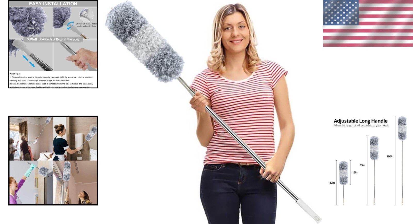 Microfiber Feather Duster with 100-inch Extendable Pole