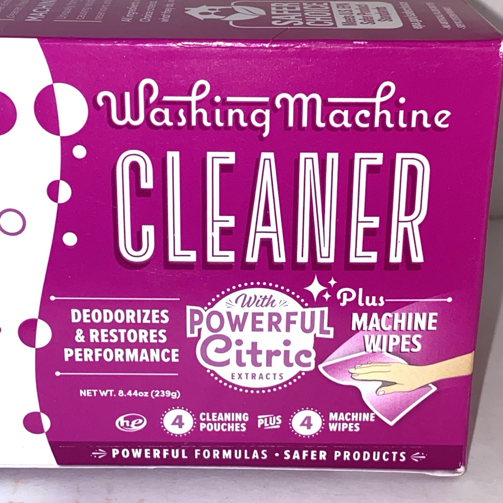 Lemi Shine ~ Washing Machine Cleaner ~ 4 Cleaning Pouches + 4 Machine Wipes
