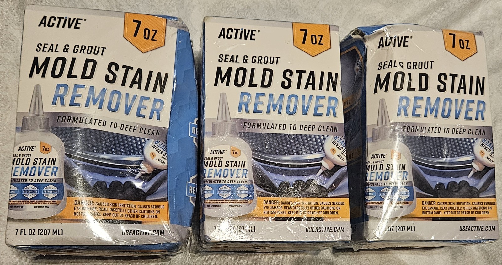 3 PK. Active MOLD STAIN REMOVER Seal & Grout Deep Clean (21 Oz TOTAL) NEW SEALED
