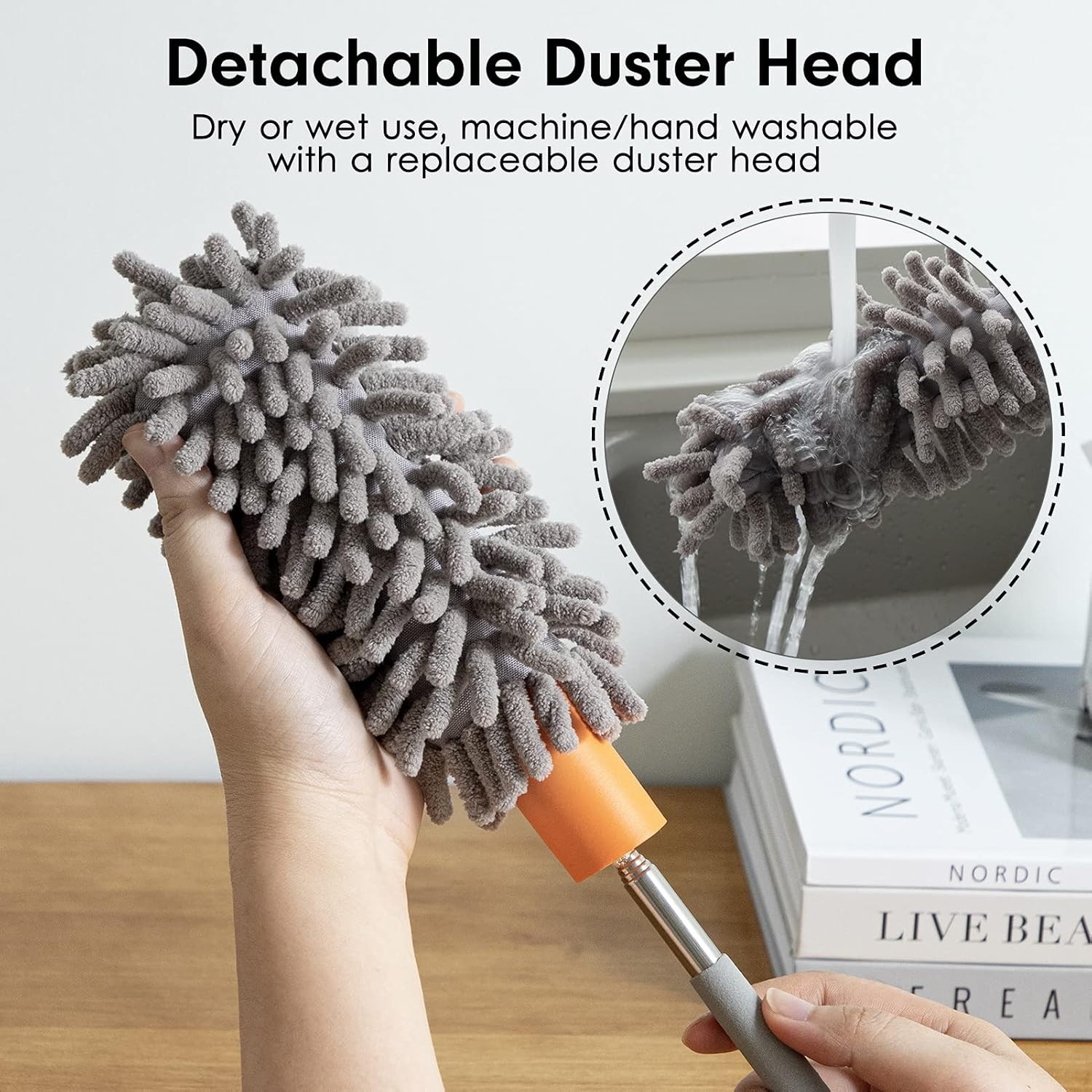 Extendable Microfiber Duster with 2 Replaceable Heads for Effortless Cleaning