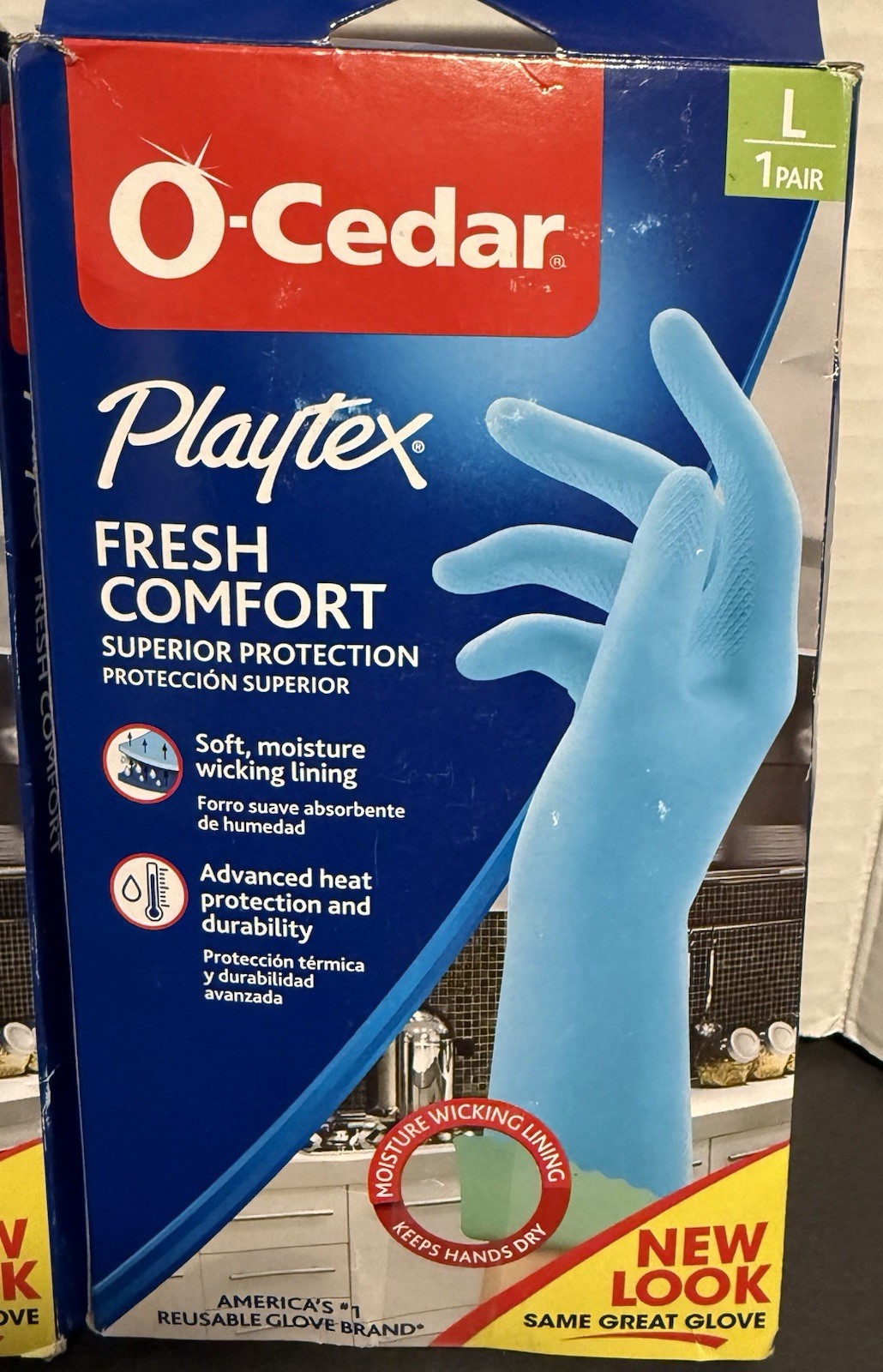 O-Cedar Playtex Fresh Comfort Reusable Gloves Drip Catch Cuff 2-Pair Blue Large