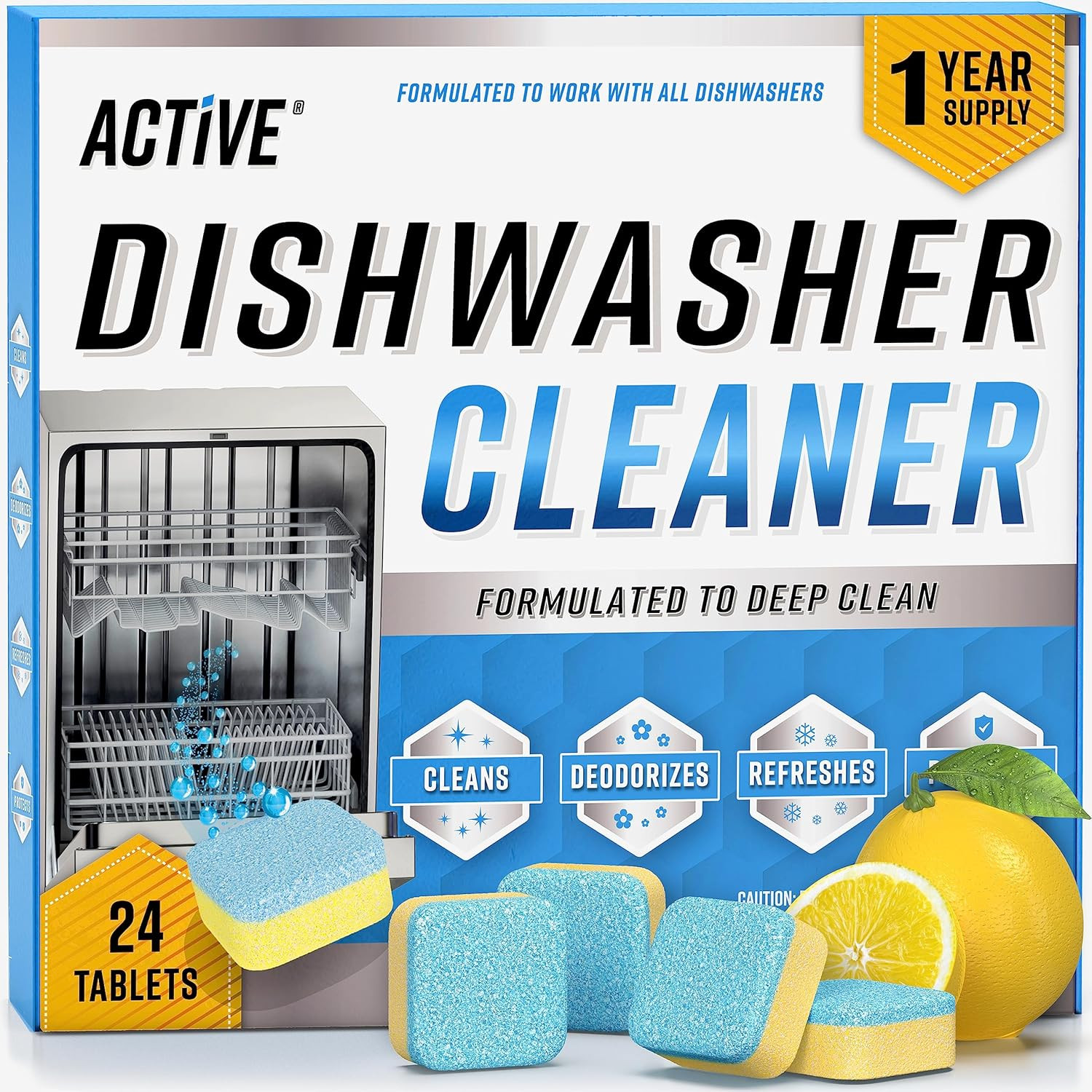 Dishwasher Cleaner and Deodorizer Tablets – 24 Pack Deep Cleaning Descaler Pods