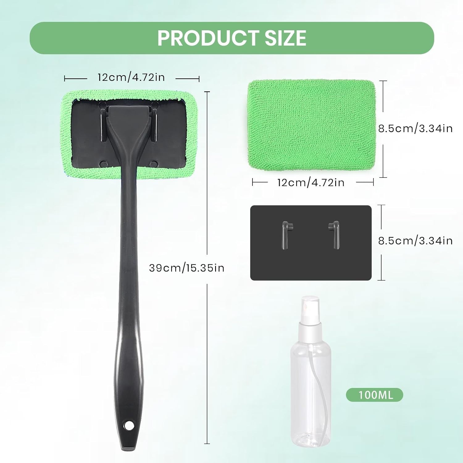 Effortless Car Window Cleaning Kit with 6 Washable Microfiber Pads – Green