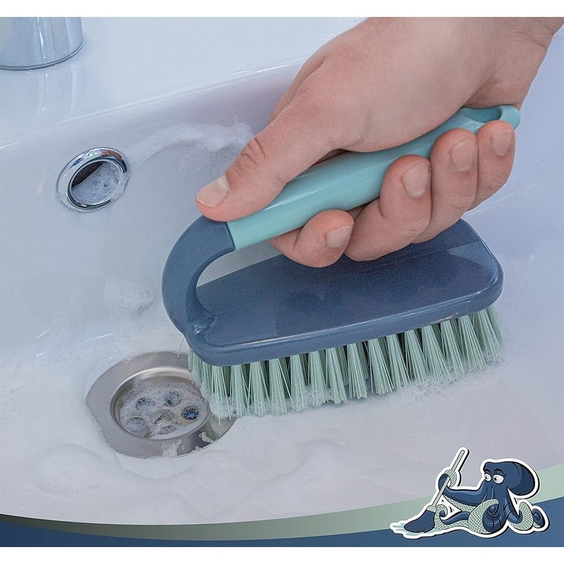 Scrub Brush Shower Cleaning Brush Comfort Grip Stiff Flexible Bristles Bathroom