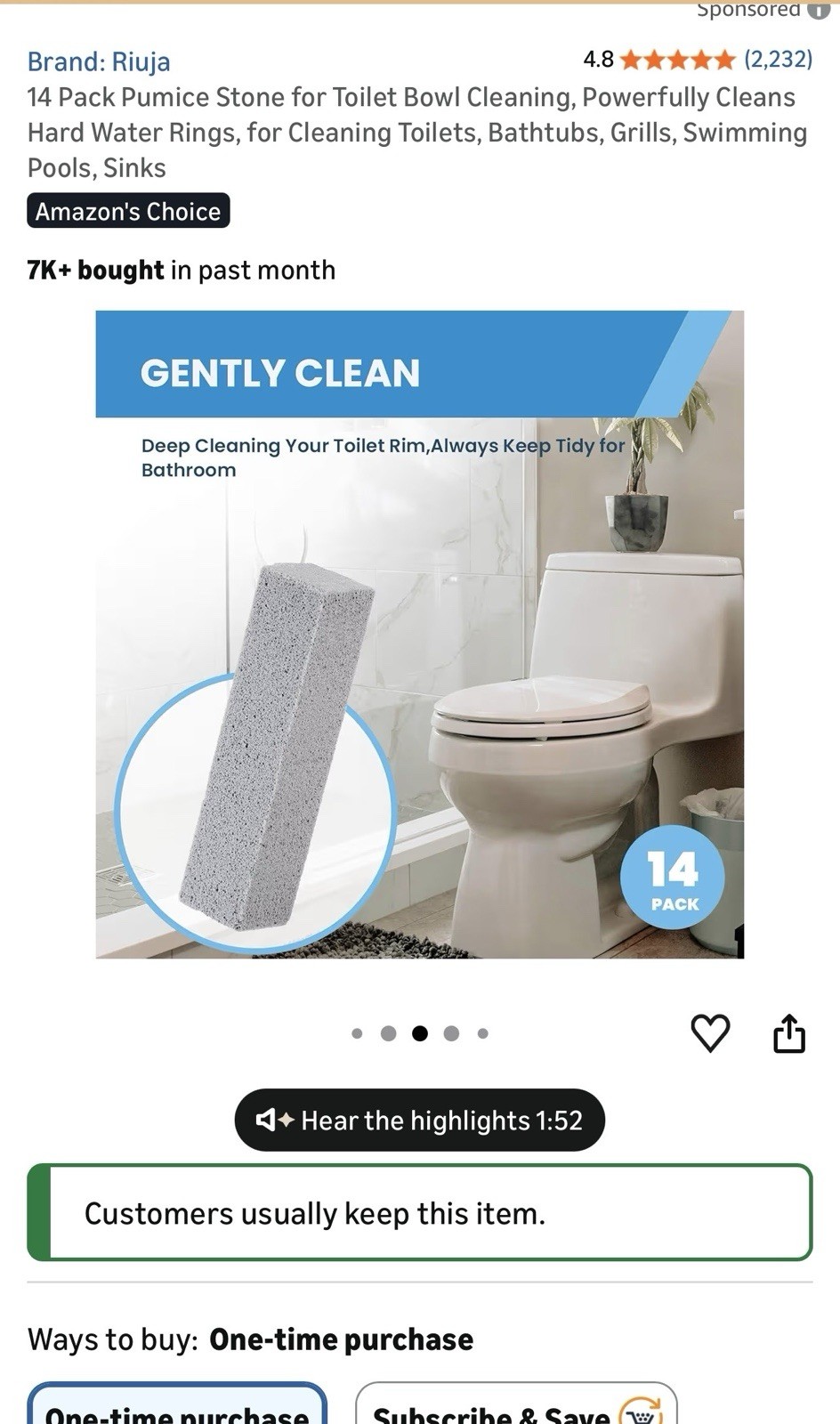 Riuja 14 Pack Pumice Stone Toilet Bowl Cleaner, Unscented, Eco-Friendly